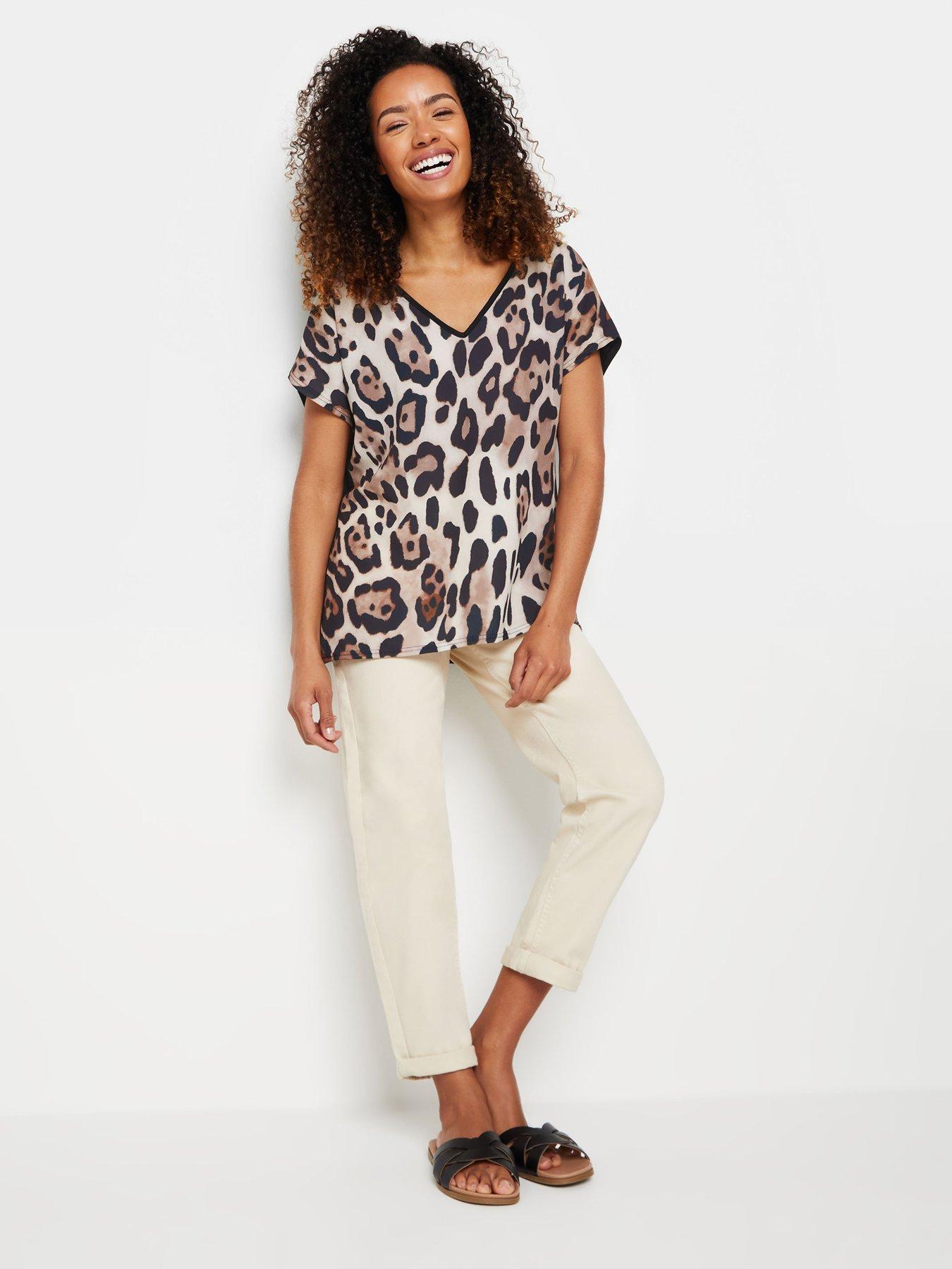 Image 3 of 4 of M&Co Animal Print V Neck Top - Black