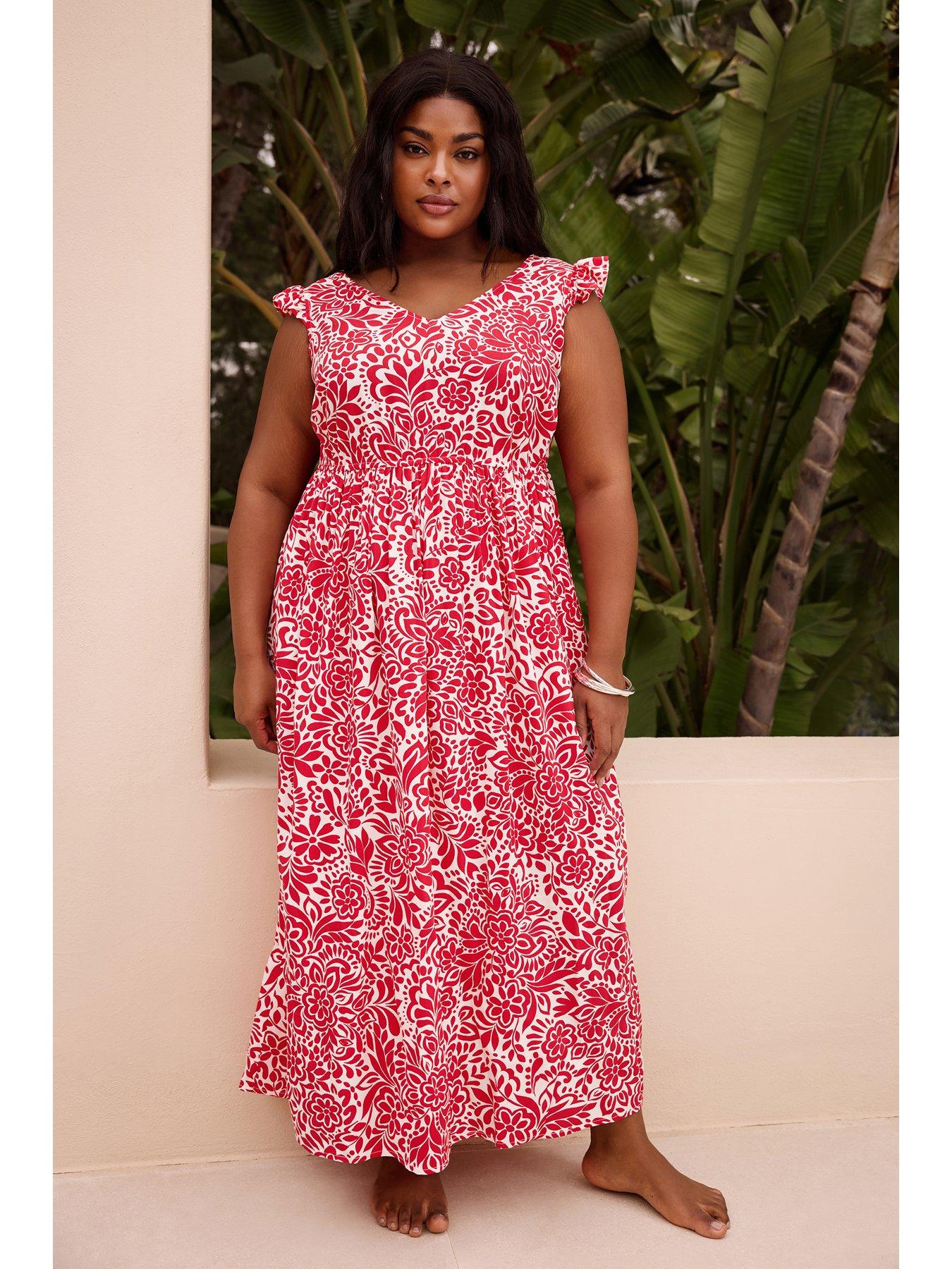 yours-frill-sleeve-paisley-maxi-dress-redfront