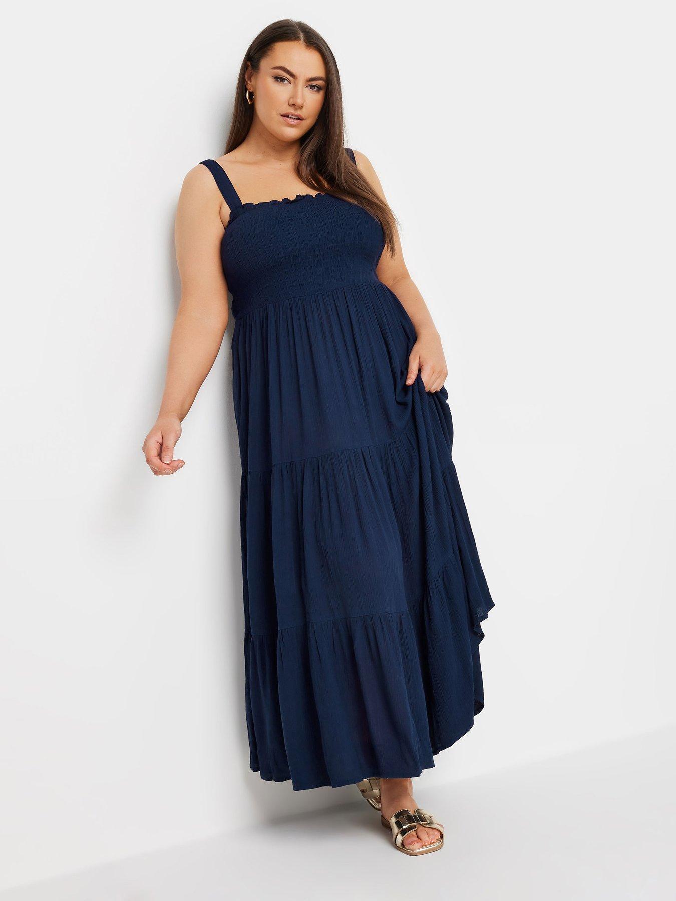 yours-shirred-strappy-tiered-maxi-dress-blue