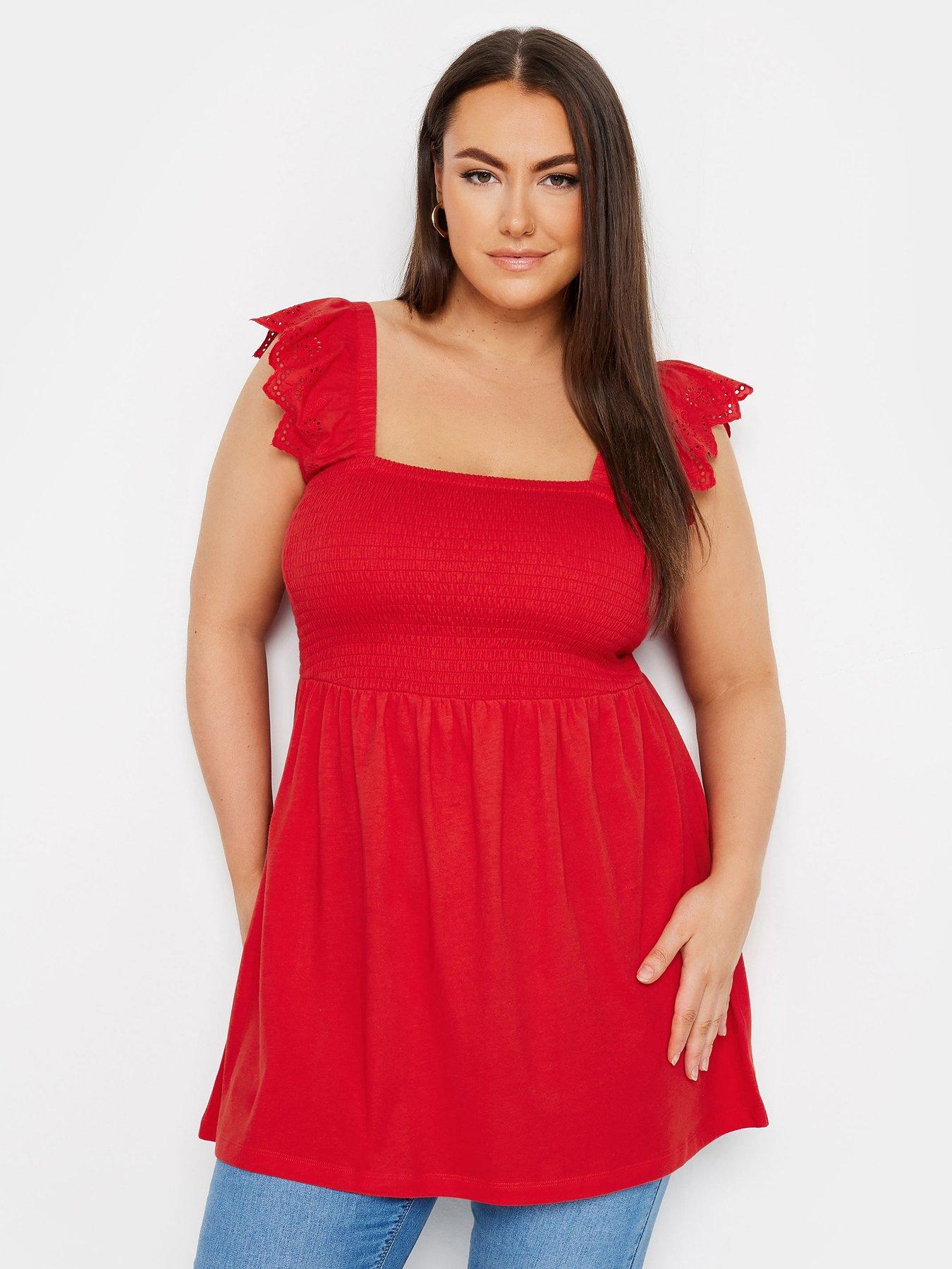 yours-peplum-anglaise-frill-top-red