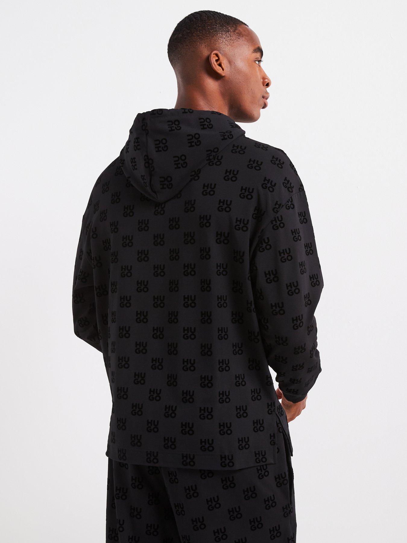 hugo-loungewear-relaxed-fit-flock-aop-hoodie-blackstillFront