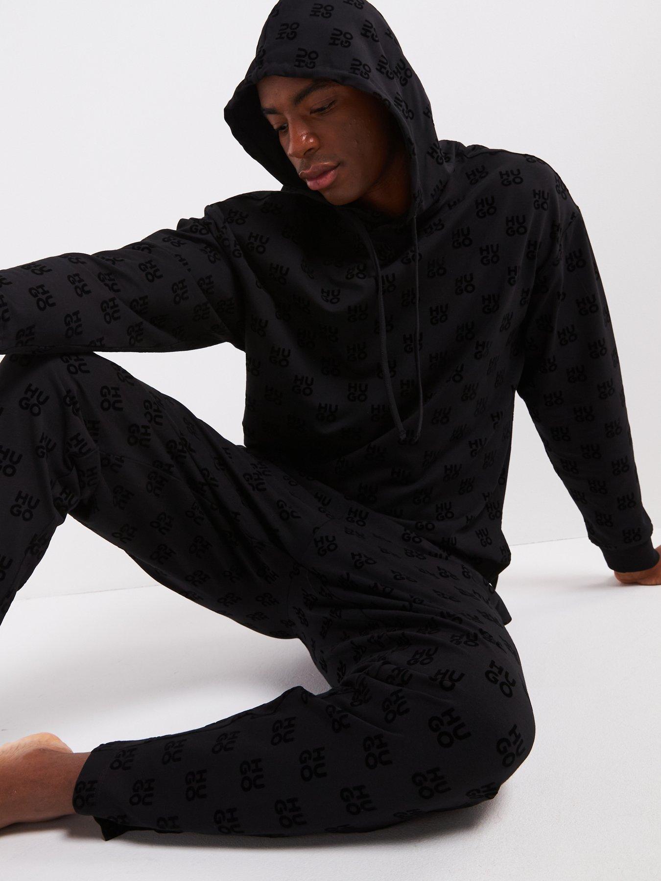 hugo-loungewear-relaxed-fit-flock-aop-hoodie-blackoutfit