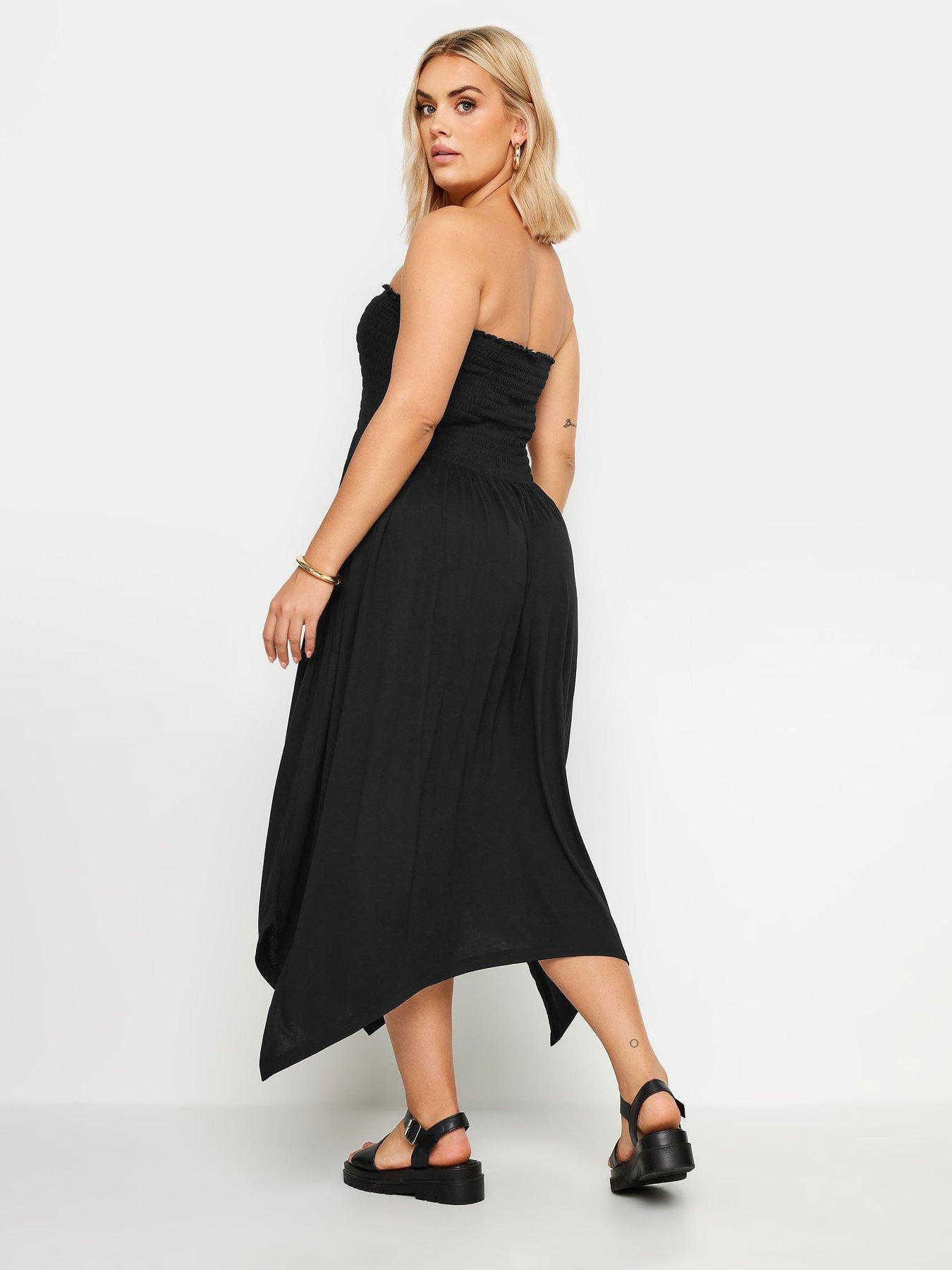 yours-shirred-midi-dress-blackstillFront