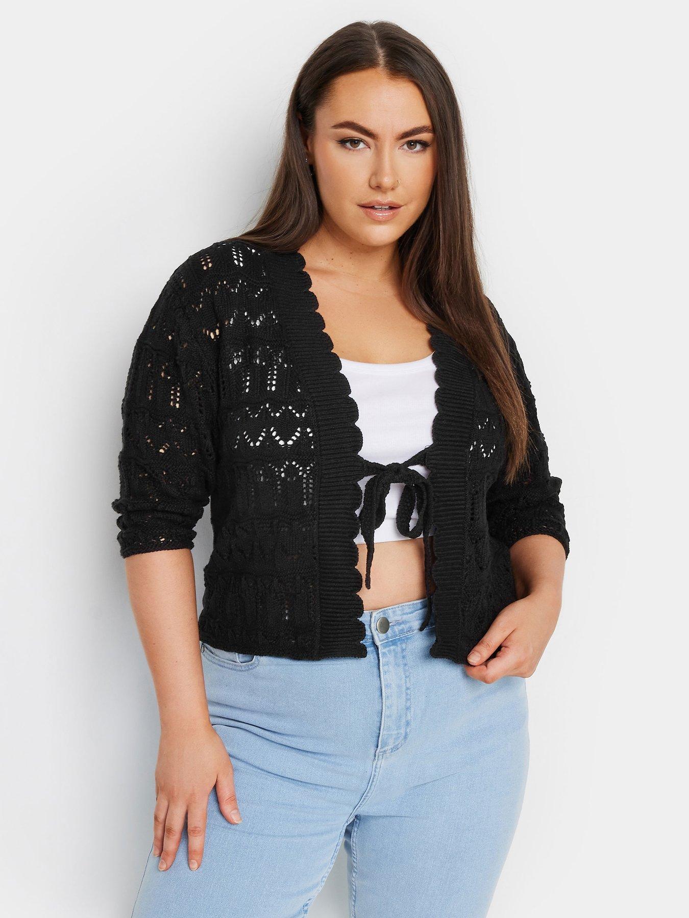 yours-crochet-tie-front-shrug-black