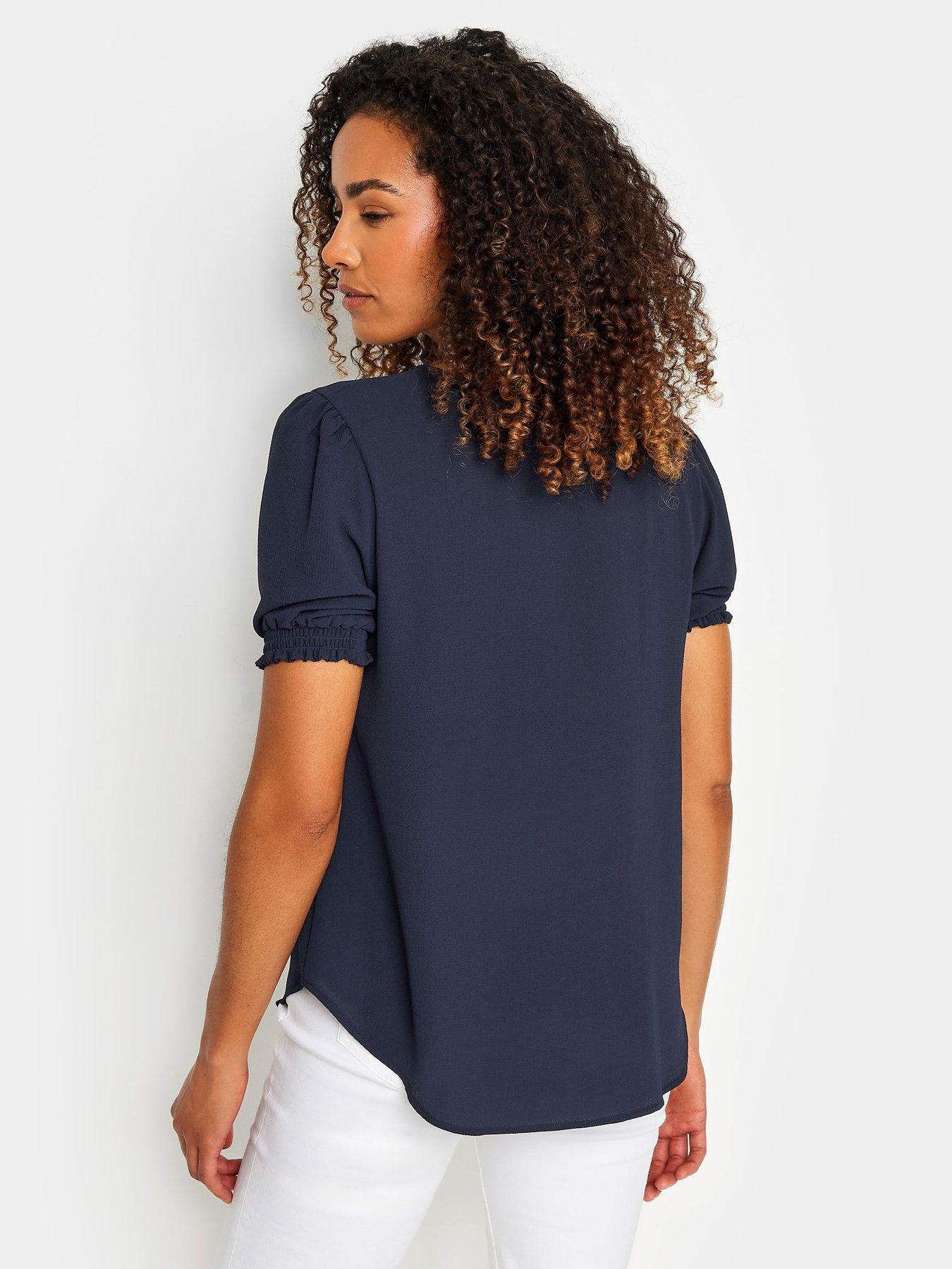 mco-shirred-short-sleeve-top-bluestillFront