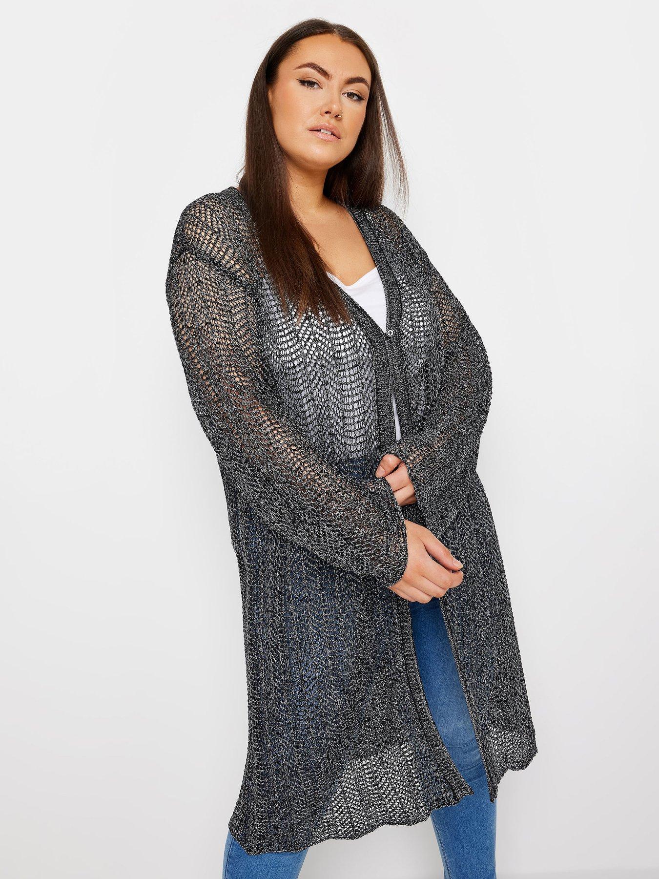 yours-midi-pointelle-cardigan-blackfront