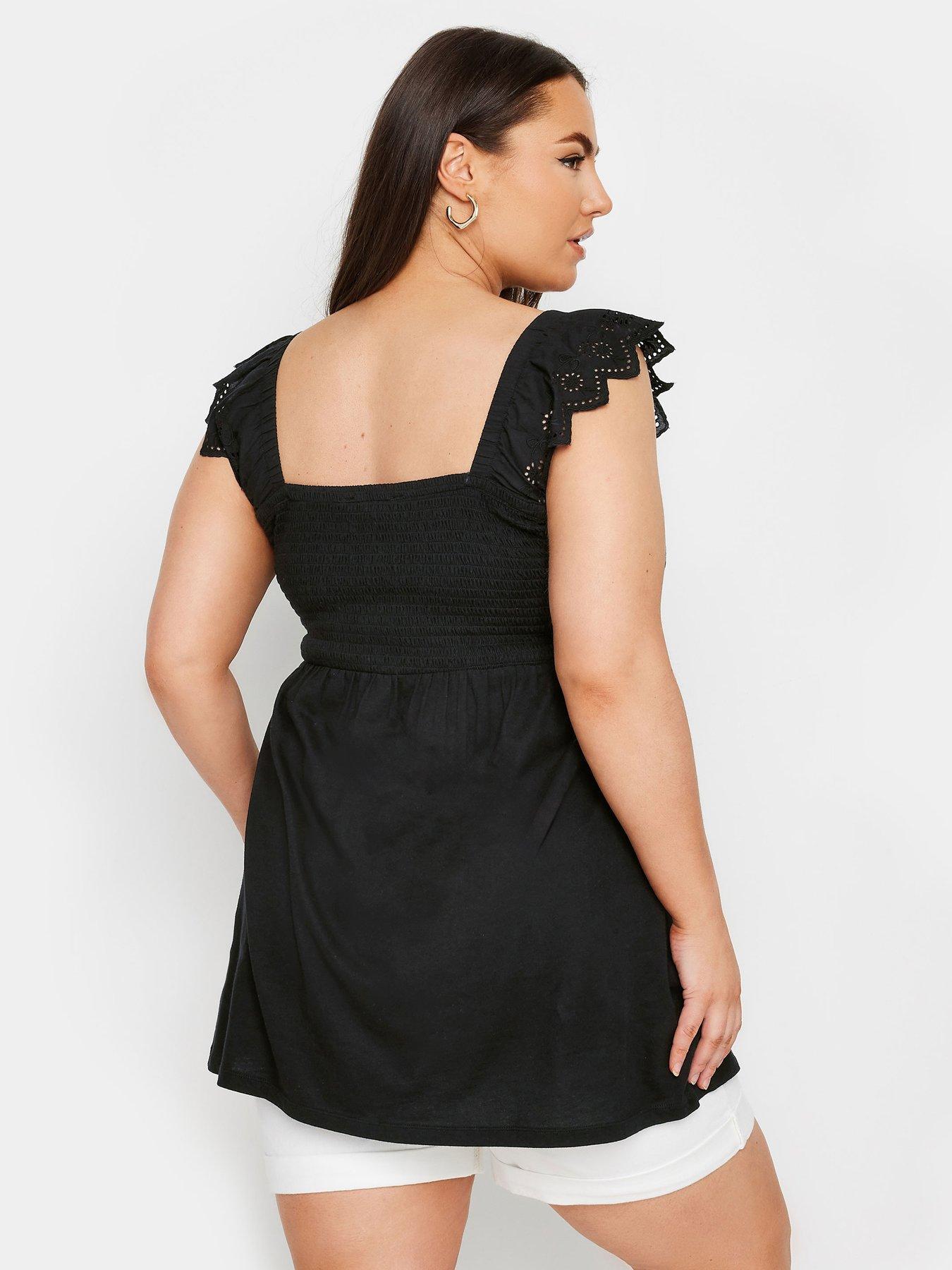 yours-peplum-anglaise-frill-top-blackstillFront