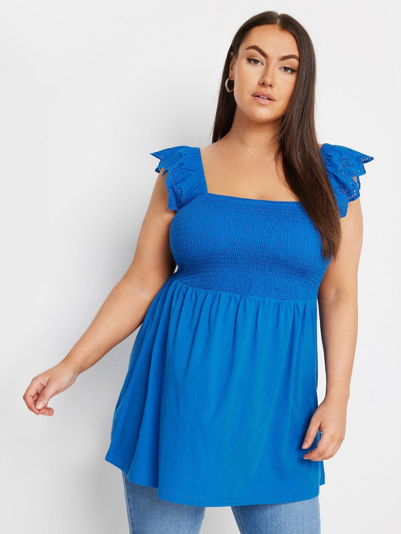 yours-peplum-anglaise-frill-top-blue