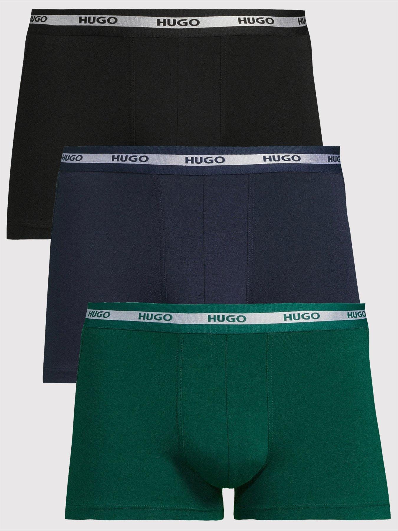 Image 1 of 4 of HUGO Hugo Planet Red Waistband Stripe 3 Pack Trunks - White/black