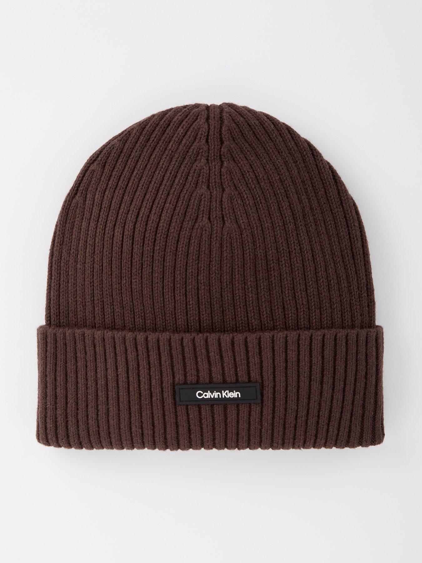 Image of Calvin Klein Calvin Klein Classic Cotton Tab Logo Rib Beanie - Dark Brown