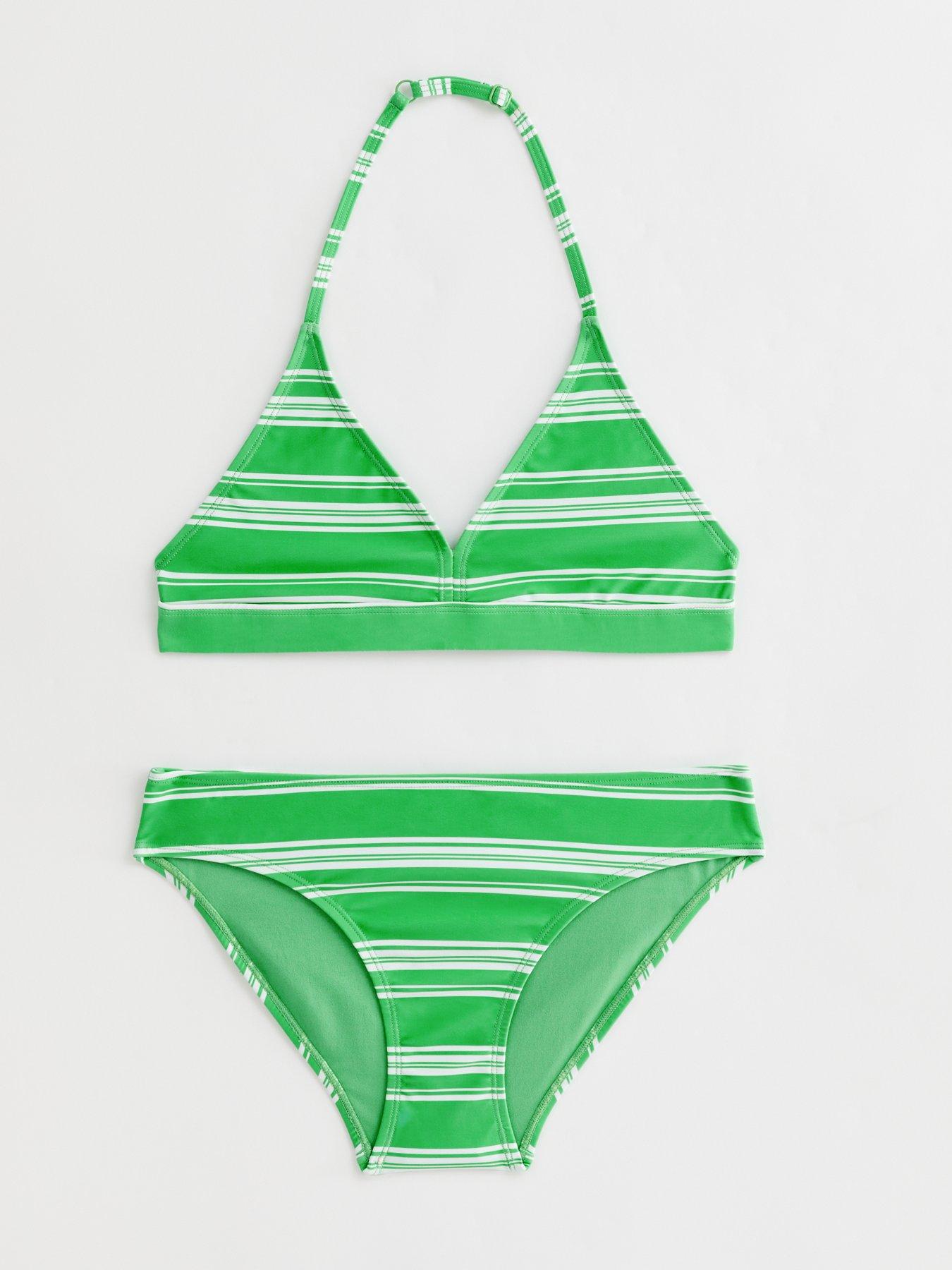 new-look-915-girls-green-stripe-triangle-bikini-set