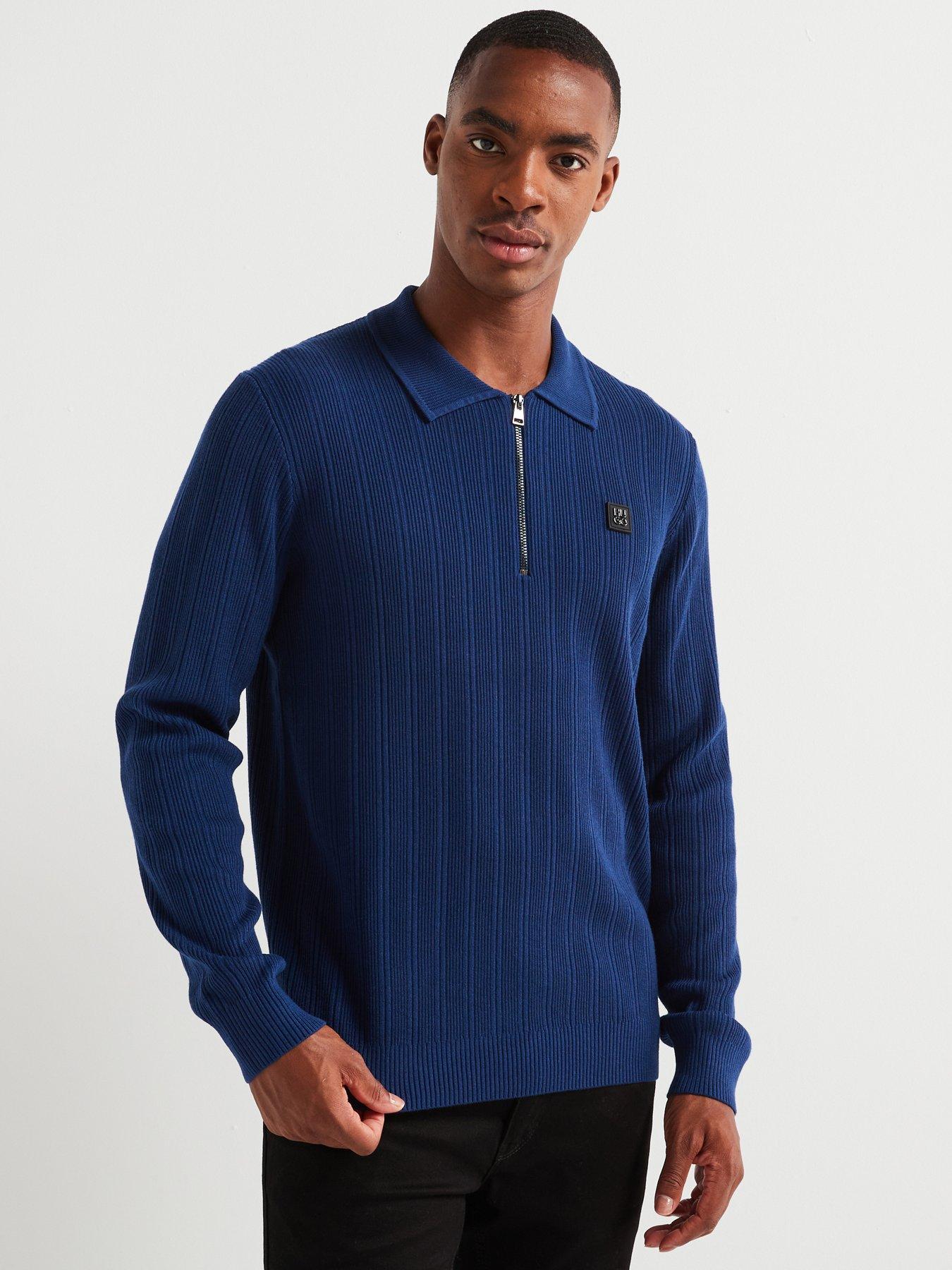 hugo-hugo-sastoro-regular-fit-14-zip-stacked-logo-knitted-polo-dark-blue