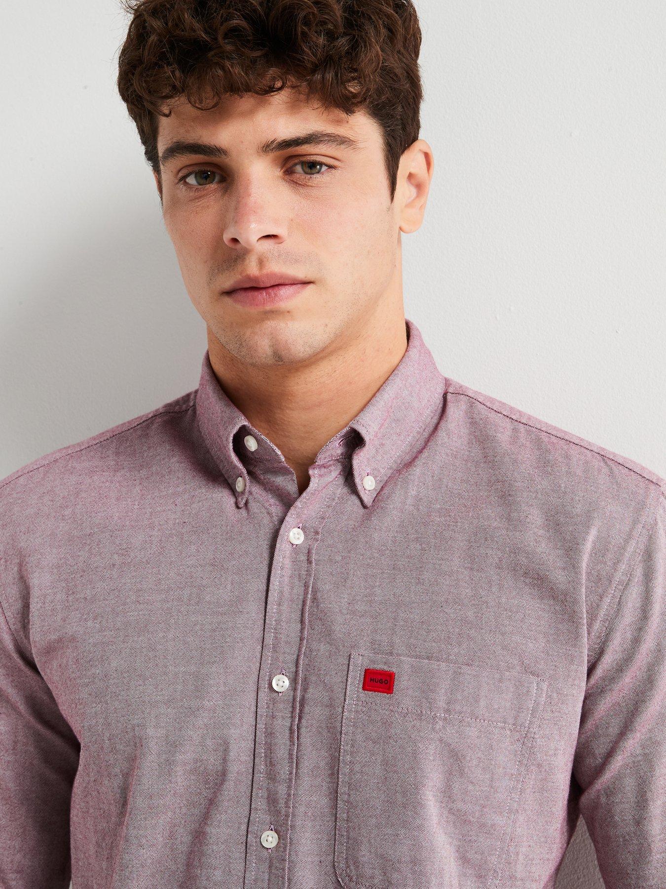 Image 4 of 5 of HUGO Evito Slim Fit Oxford Cotton Pocket Shirt - Dark Red