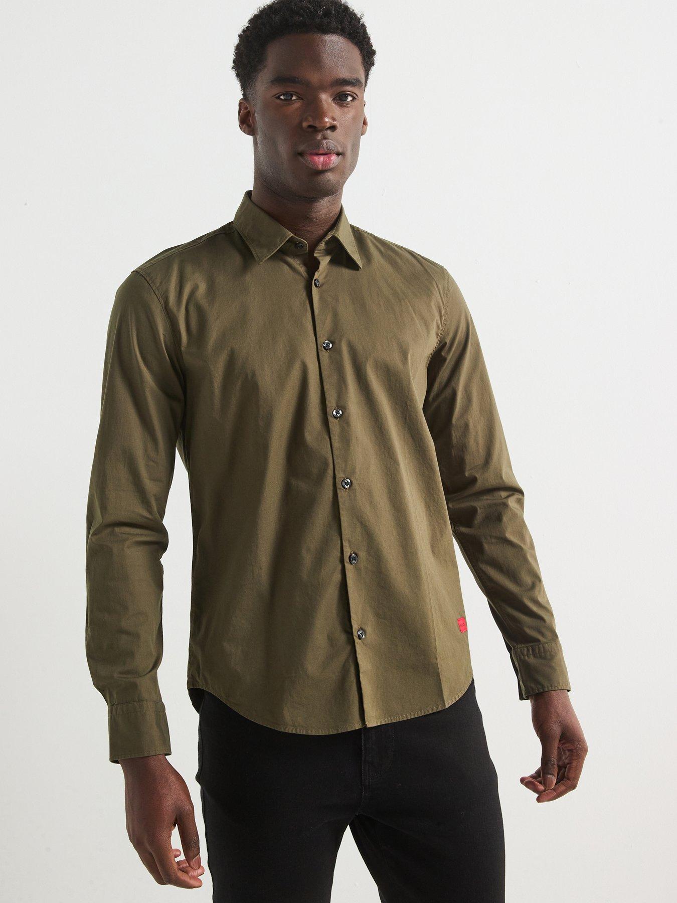 hugo-ermo-patch-logo-slim-fit-shirt-khaki