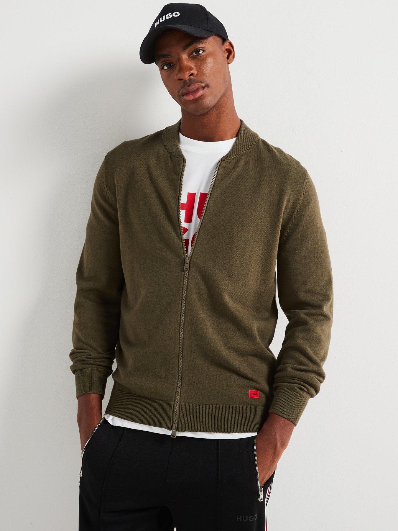 Image 1 of 6 of HUGO San Jaque-C Regular Fit Knitted Bomber Jacket - Khaki