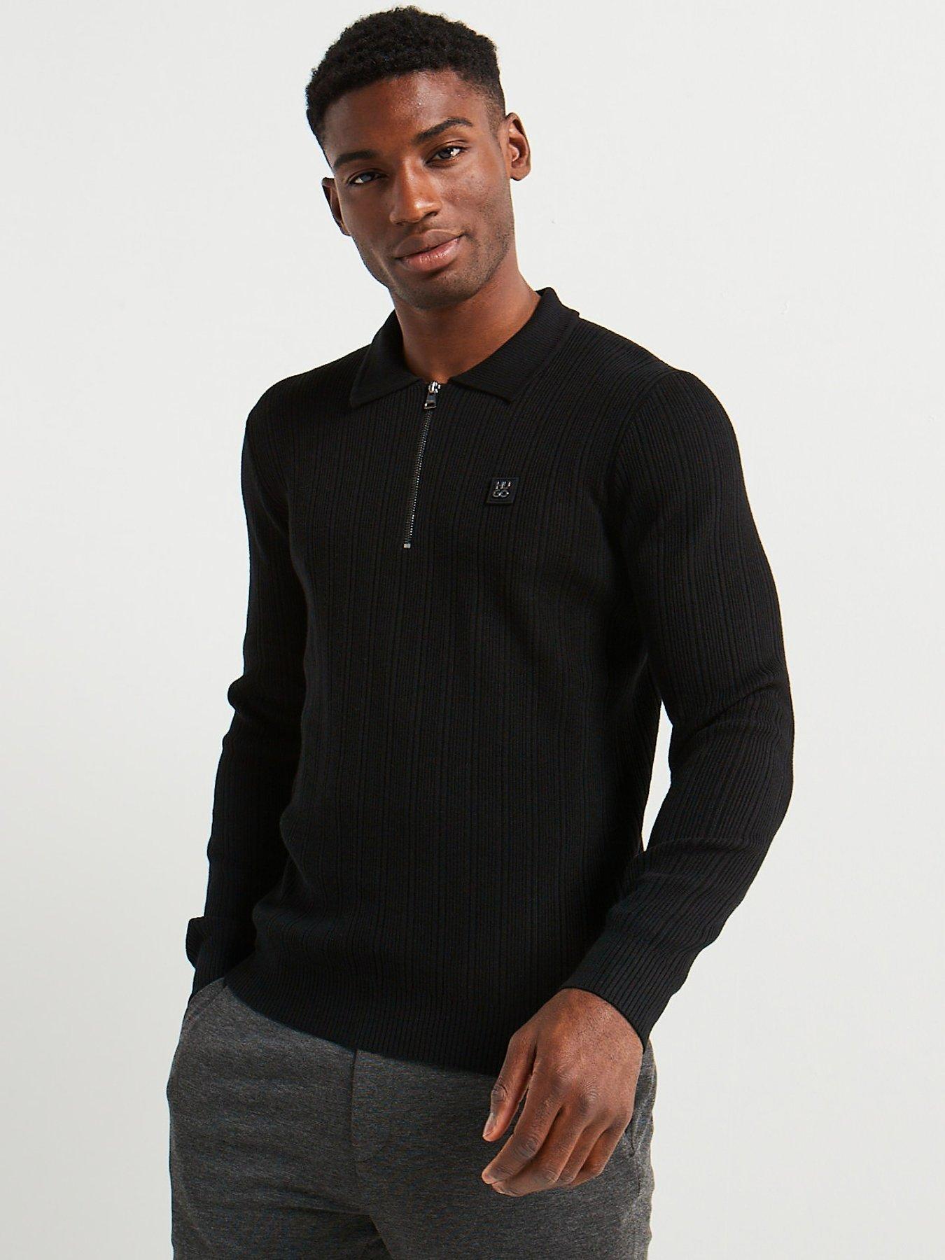 hugo-hugo-sastoro-regular-fit-14-zip-stacked-logo-knitted-polo-blackfront