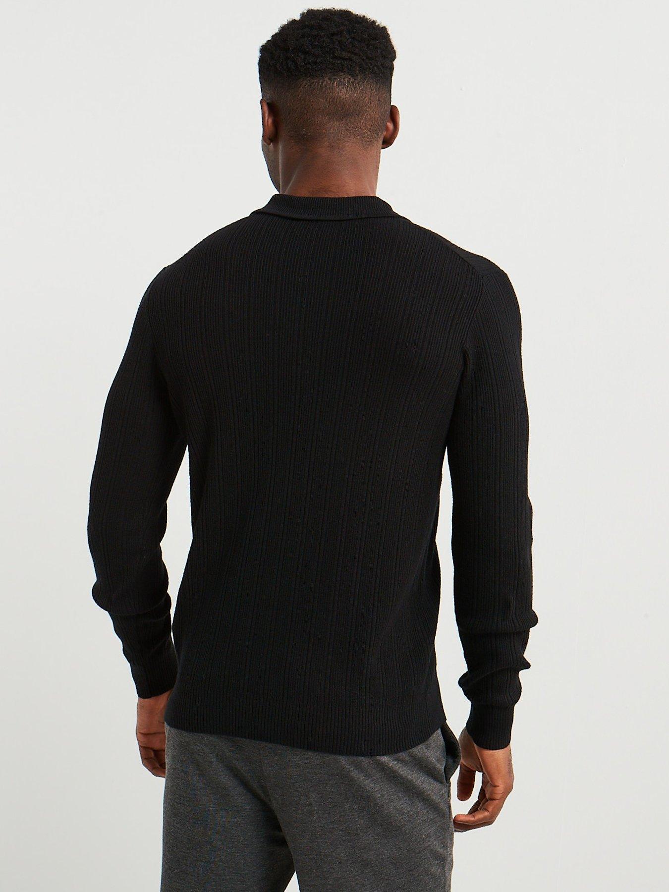 Image 2 of 4 of HUGO Hugo Sastoro Regular Fit 1/4 Zip Stacked Logo Knitted Polo - Black