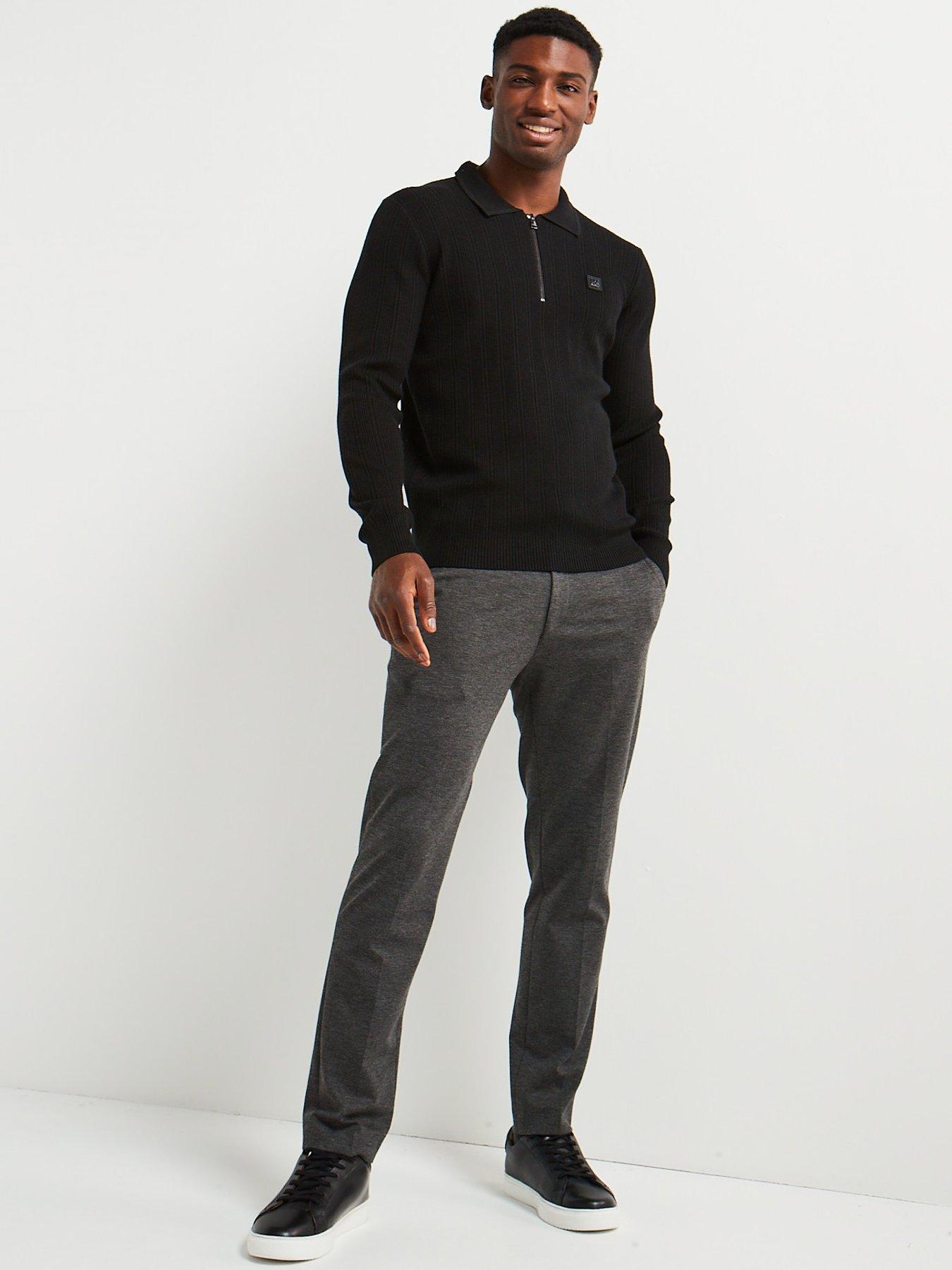 Image 3 of 4 of HUGO Hugo Sastoro Regular Fit 1/4 Zip Stacked Logo Knitted Polo - Black