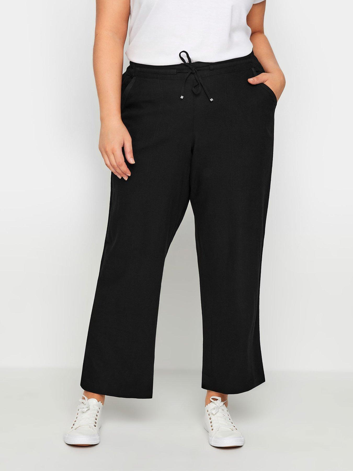 evans-linen-blend-drawstring-cropped-trousers-black