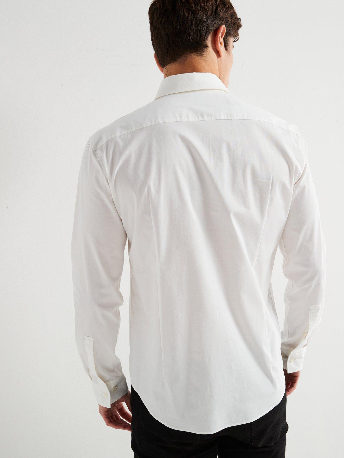 Image 2 of 5 of HUGO Ermo Stacked Nikal Logo Slim Fit Long Sleeve Shirt - White