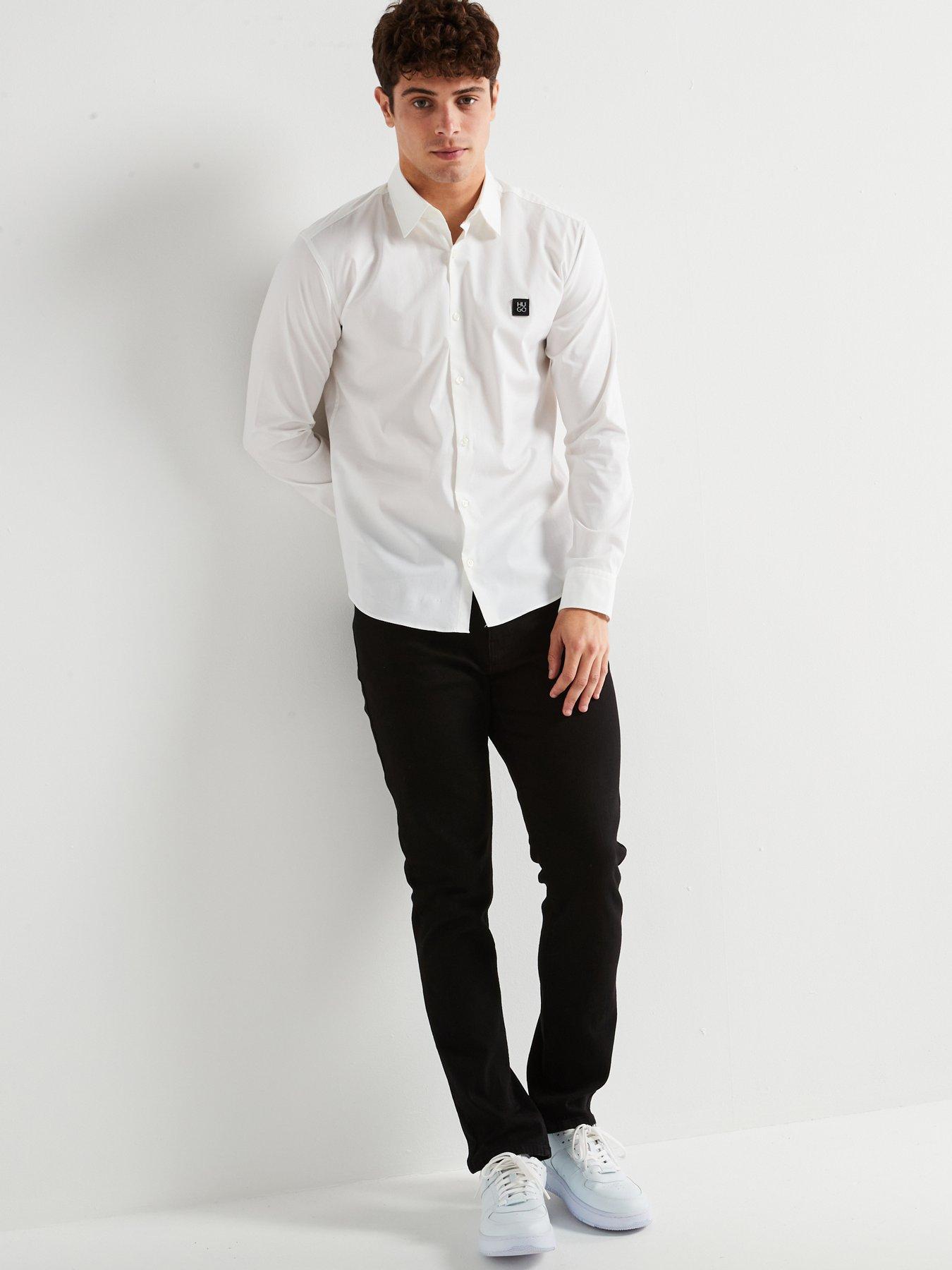 Image 3 of 5 of HUGO Ermo Stacked Nikal Logo Slim Fit Long Sleeve Shirt - White