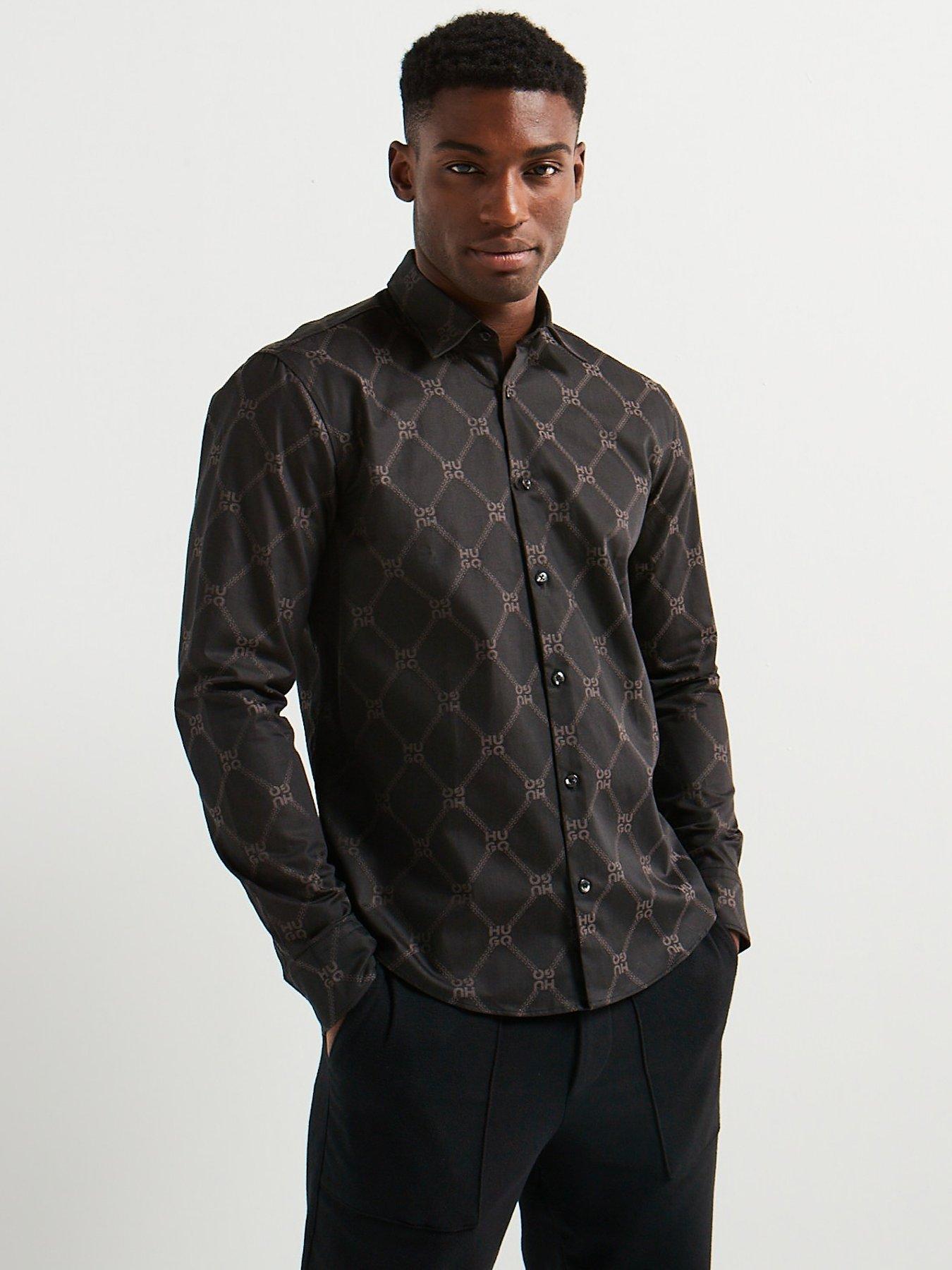 hugo-hugo-ermo-mono-chain-slim-fit-long-sleeve-shirt-blackfront