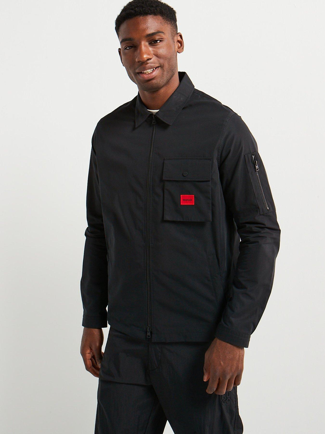 Image 4 of 5 of HUGO Emmond Patch Pocket Logo Regular Fit Zip Through Overshirt - Black