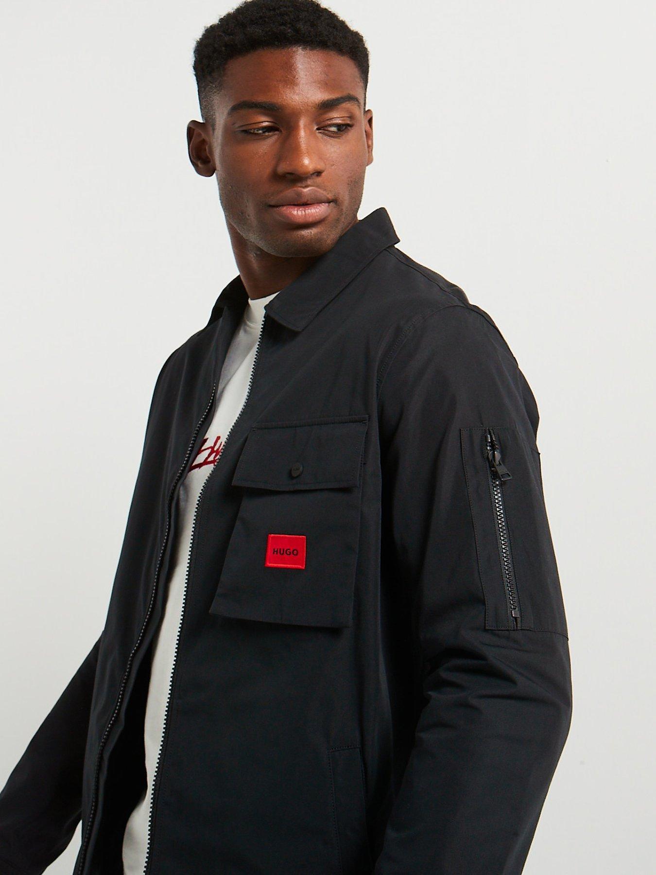 Image 5 of 5 of HUGO Emmond Patch Pocket Logo Regular Fit Zip Through Overshirt - Black