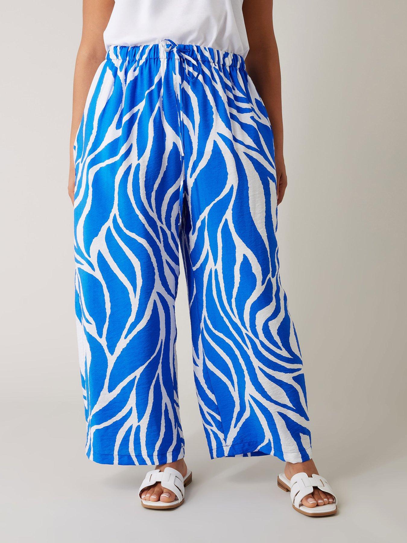 evans-wide-leg-printed-trousers-blue