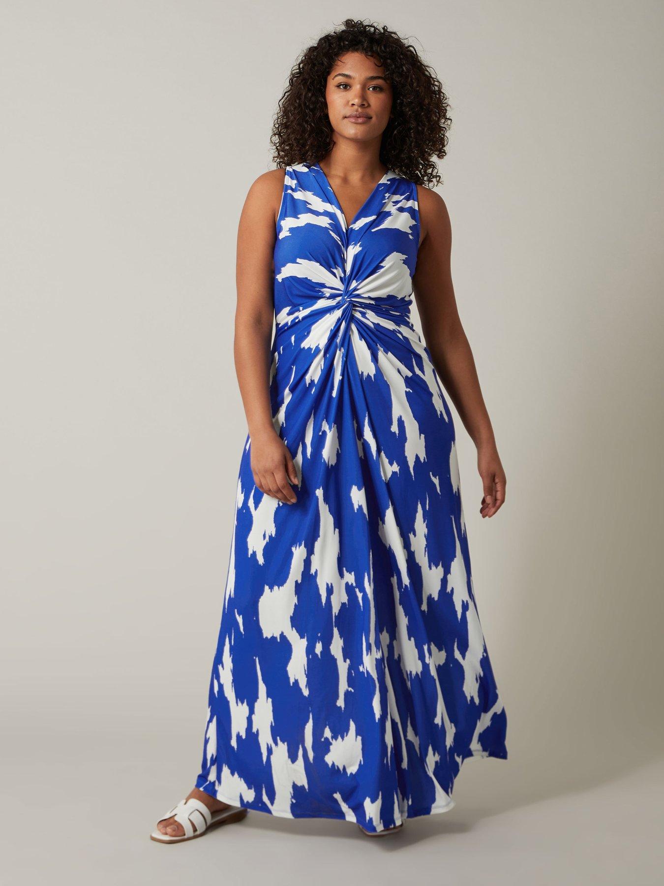 evans-printed-v-neck-twist-maxi-dress-blue