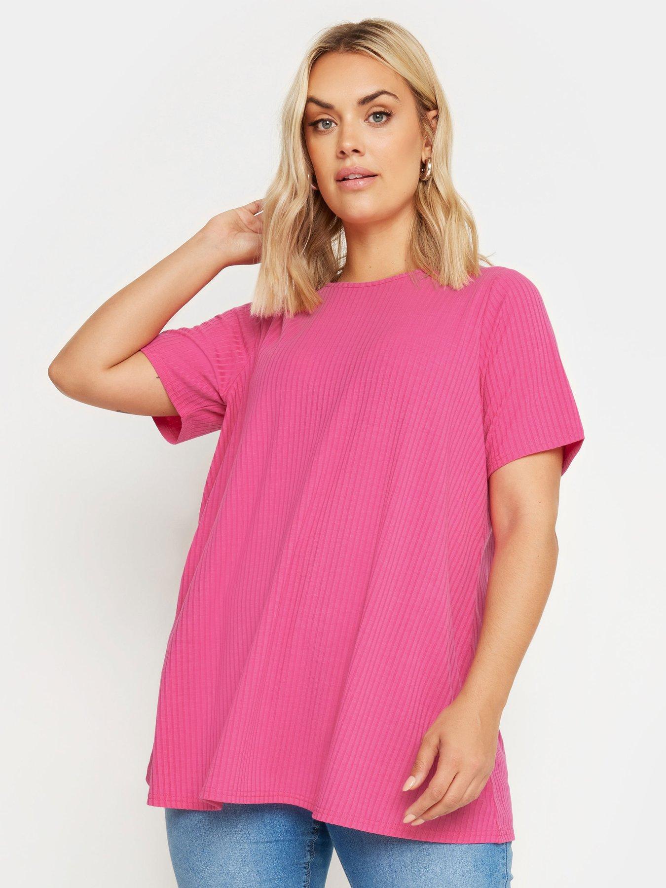 yours-curve-short-sleeve-rib-t-shirt-pinkback