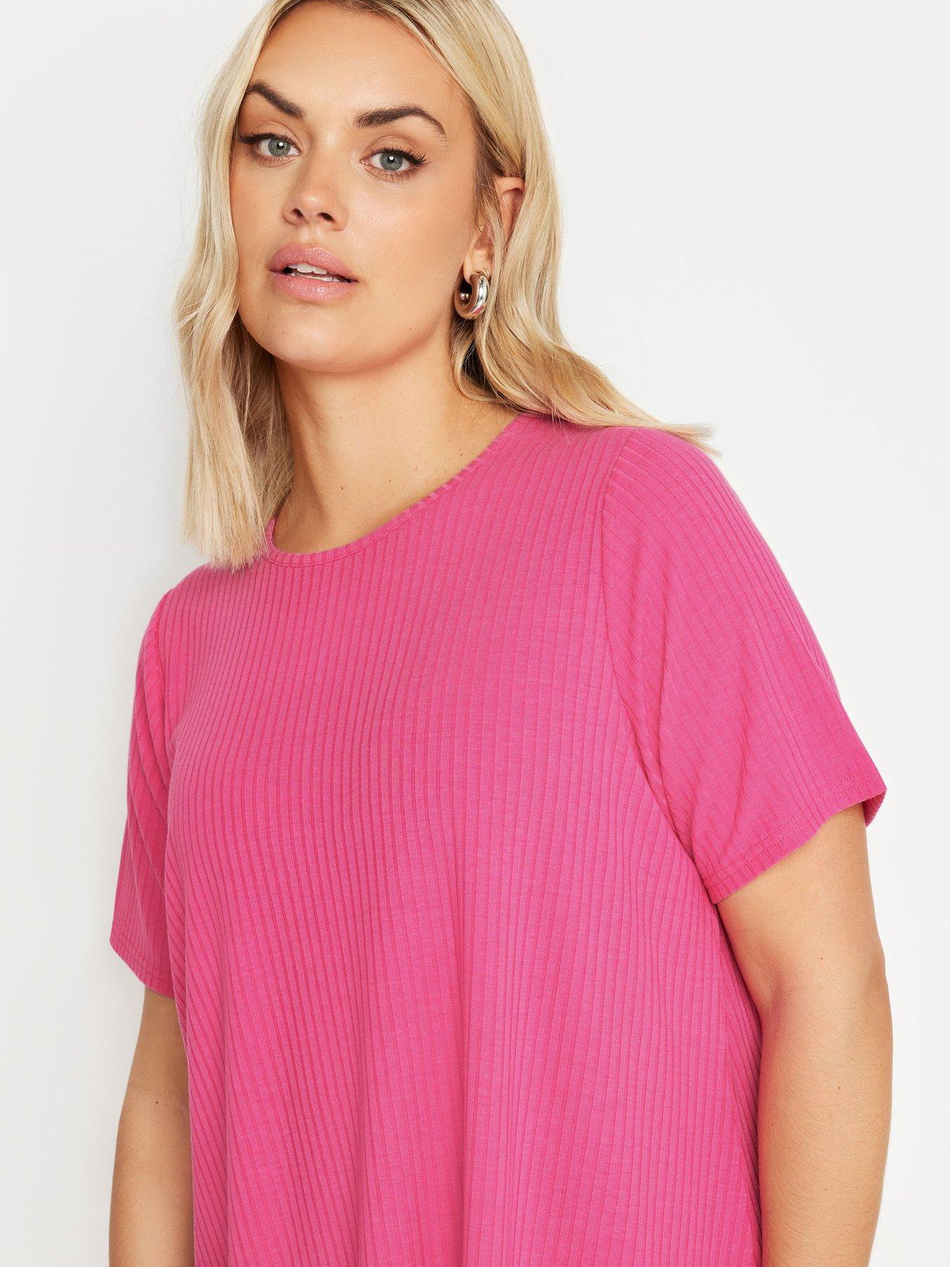 yours-curve-short-sleeve-rib-t-shirt-pinkoutfit