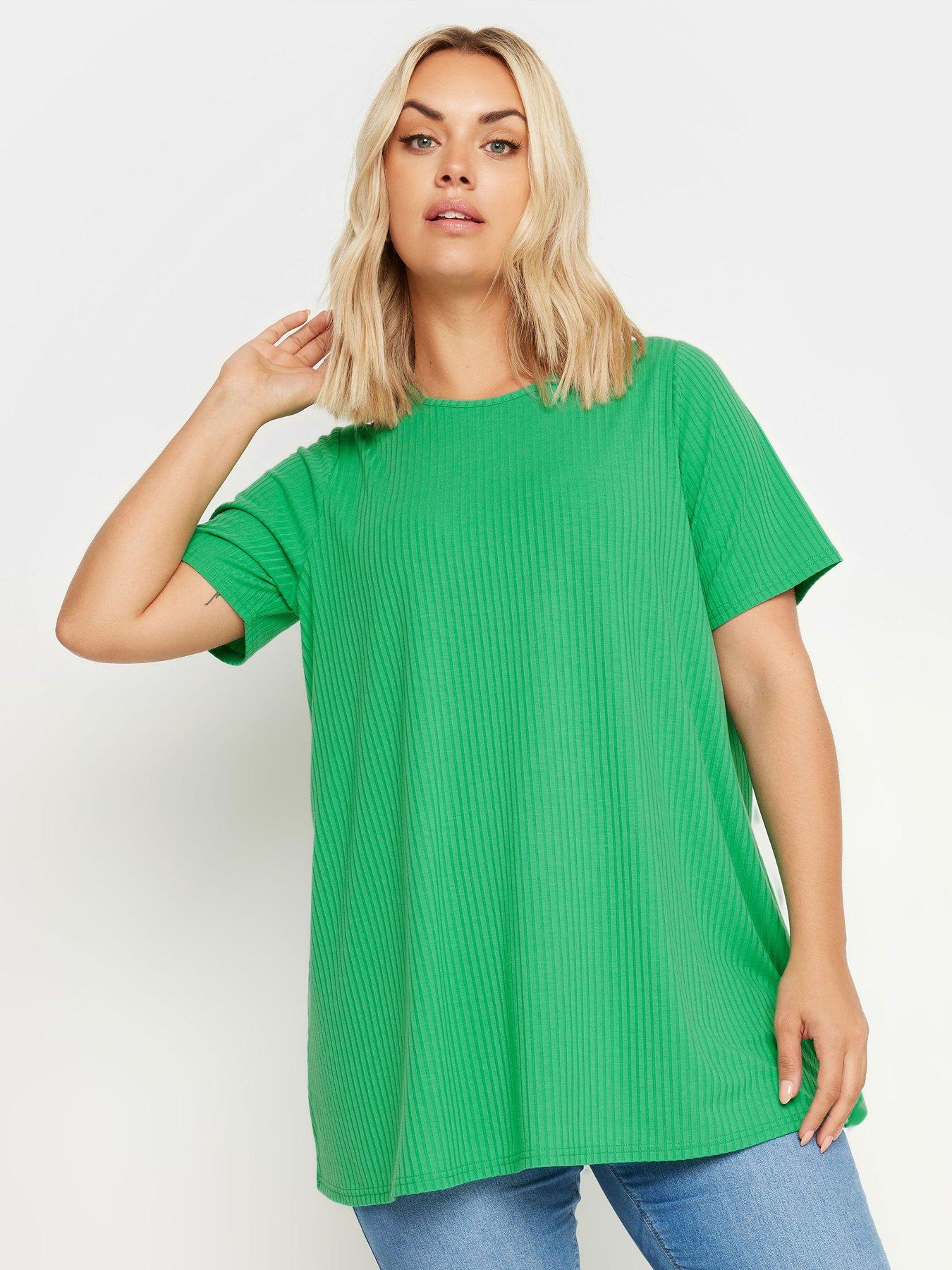 yours-curve-short-sleeve-rib-t-shirt-green