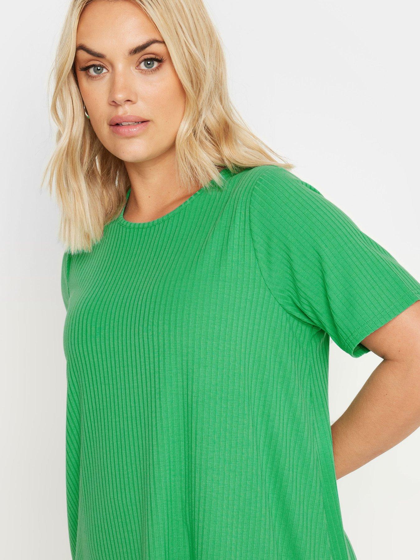 yours-curve-short-sleeve-rib-t-shirt-greenoutfit