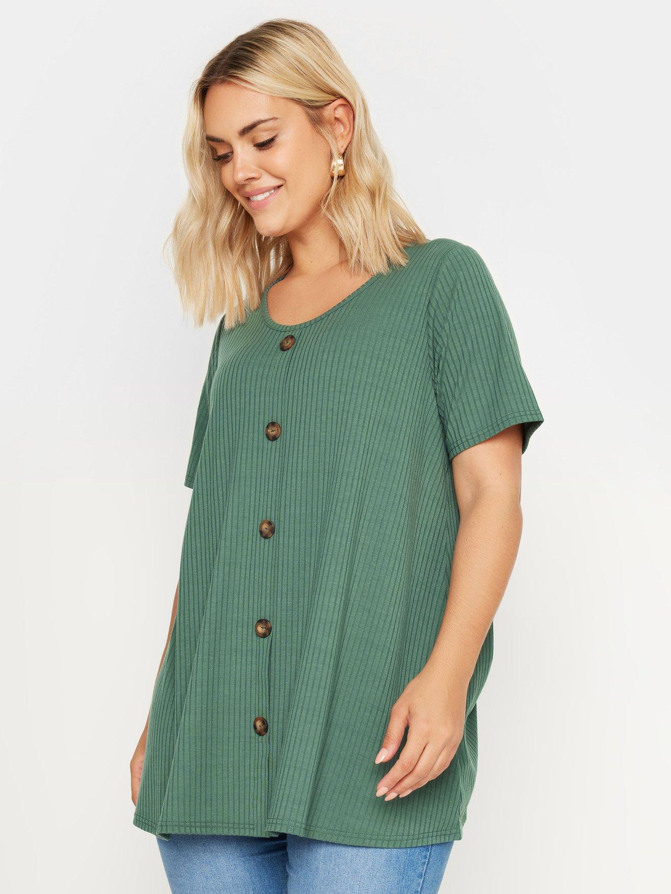 yours-curve-button-front-rib-t-shirt-green