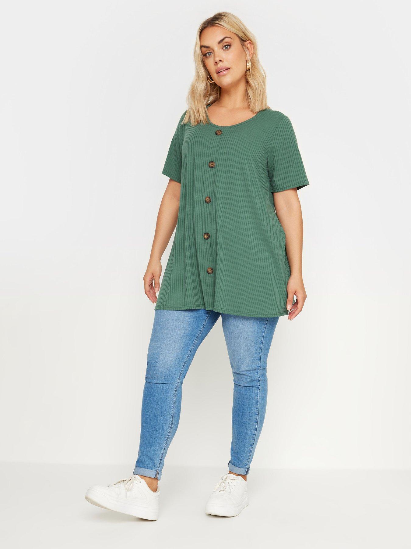 yours-curve-button-front-rib-t-shirt-greenback