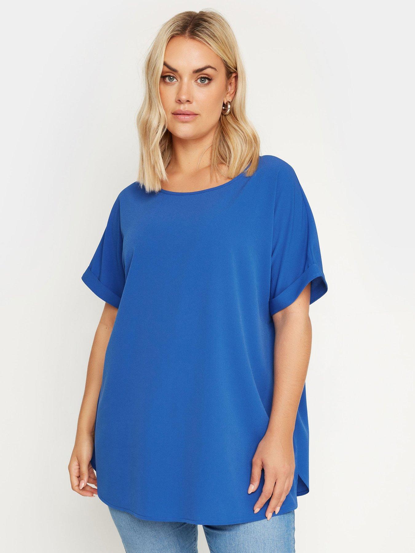 yours-curve-short-sleeve-boxy-top-blue