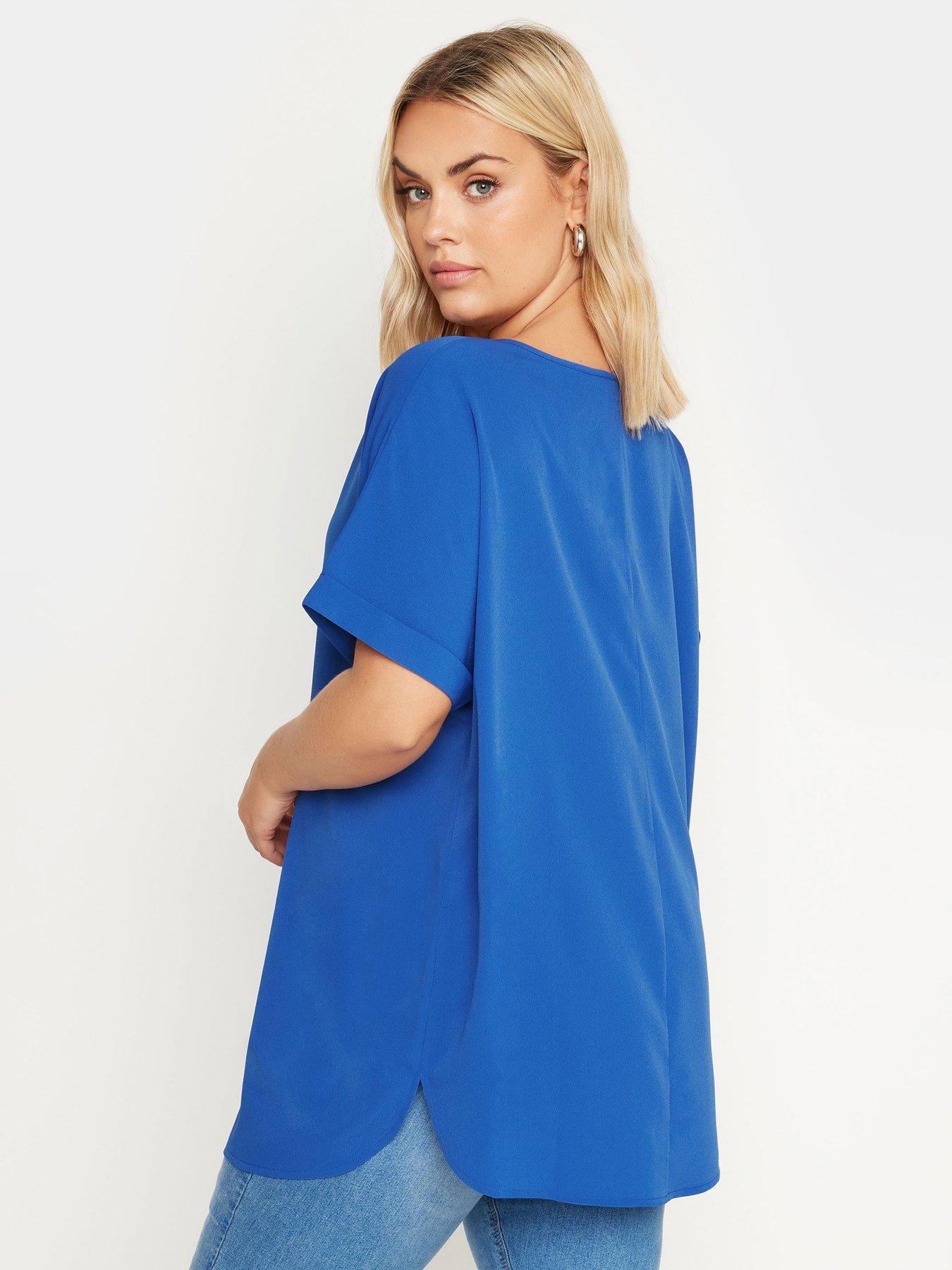 yours-curve-short-sleeve-boxy-top-bluestillFront