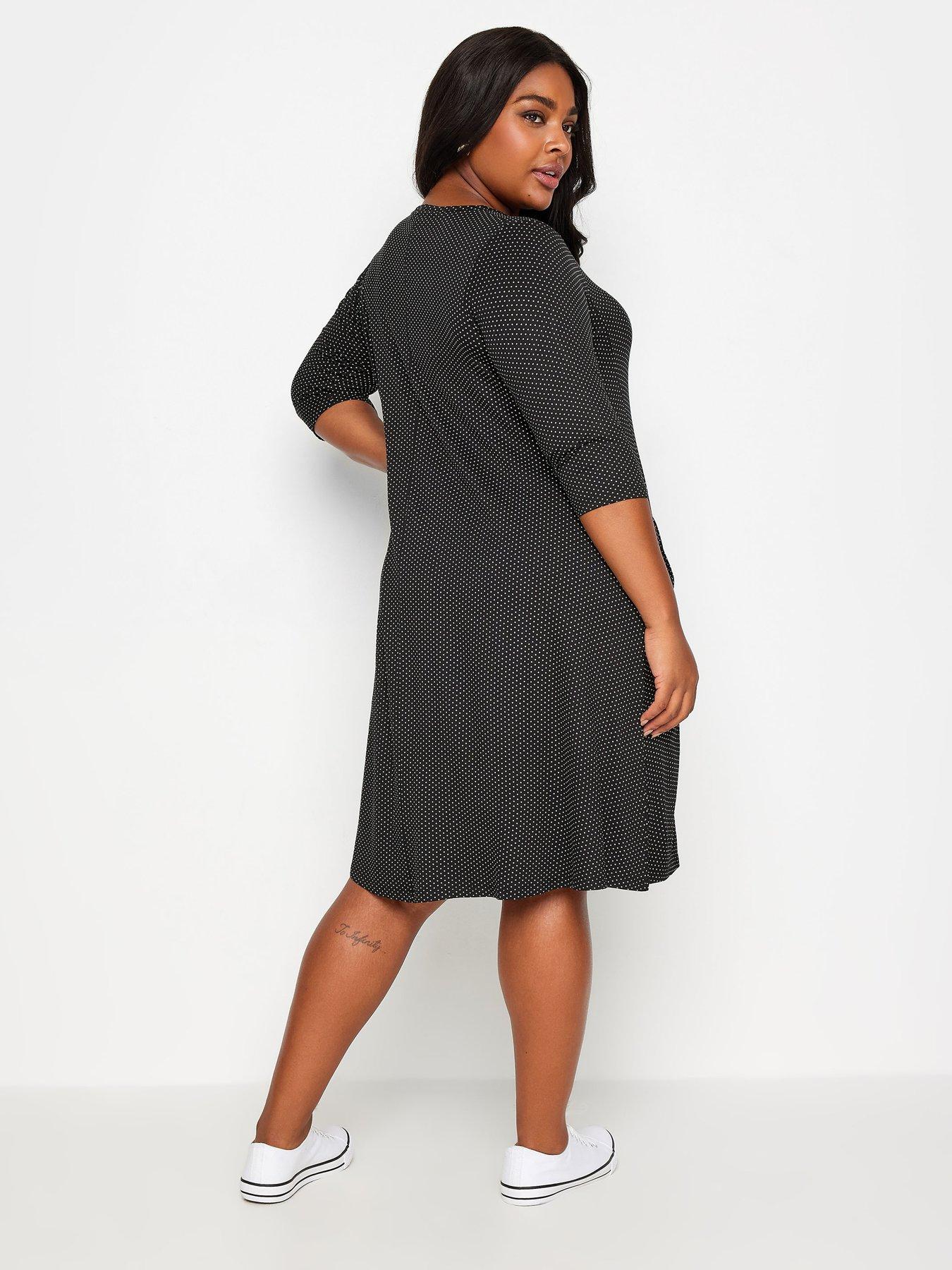 yours-polka-dot-print-jersey-swing-midi-dress-curve-blackstillFront