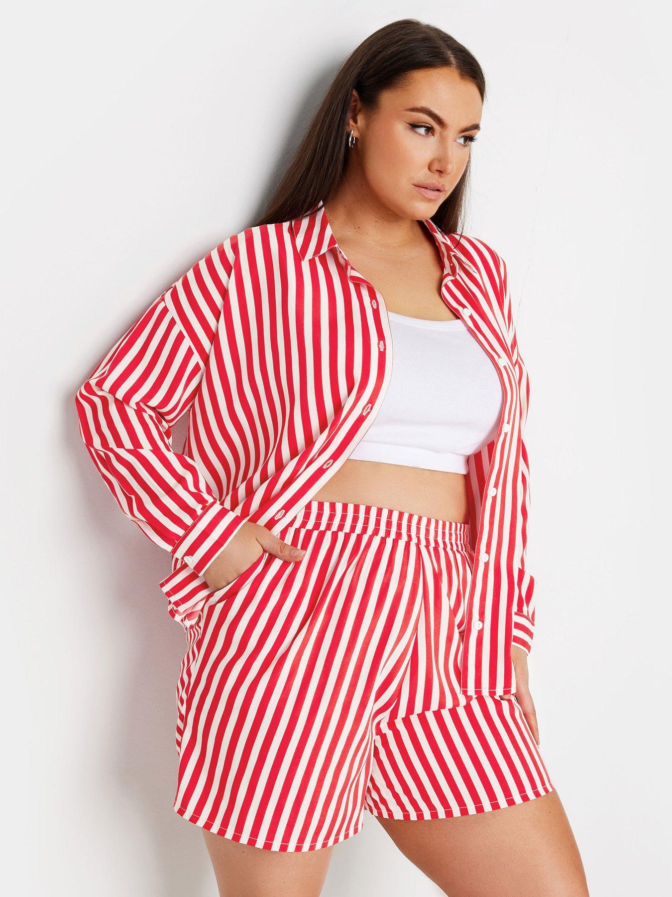 yours-curve-stripe-co-ord-shirt-redfront