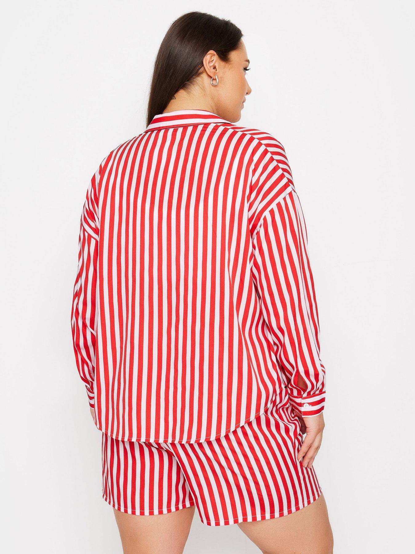 yours-curve-stripe-co-ord-shirt-redstillFront