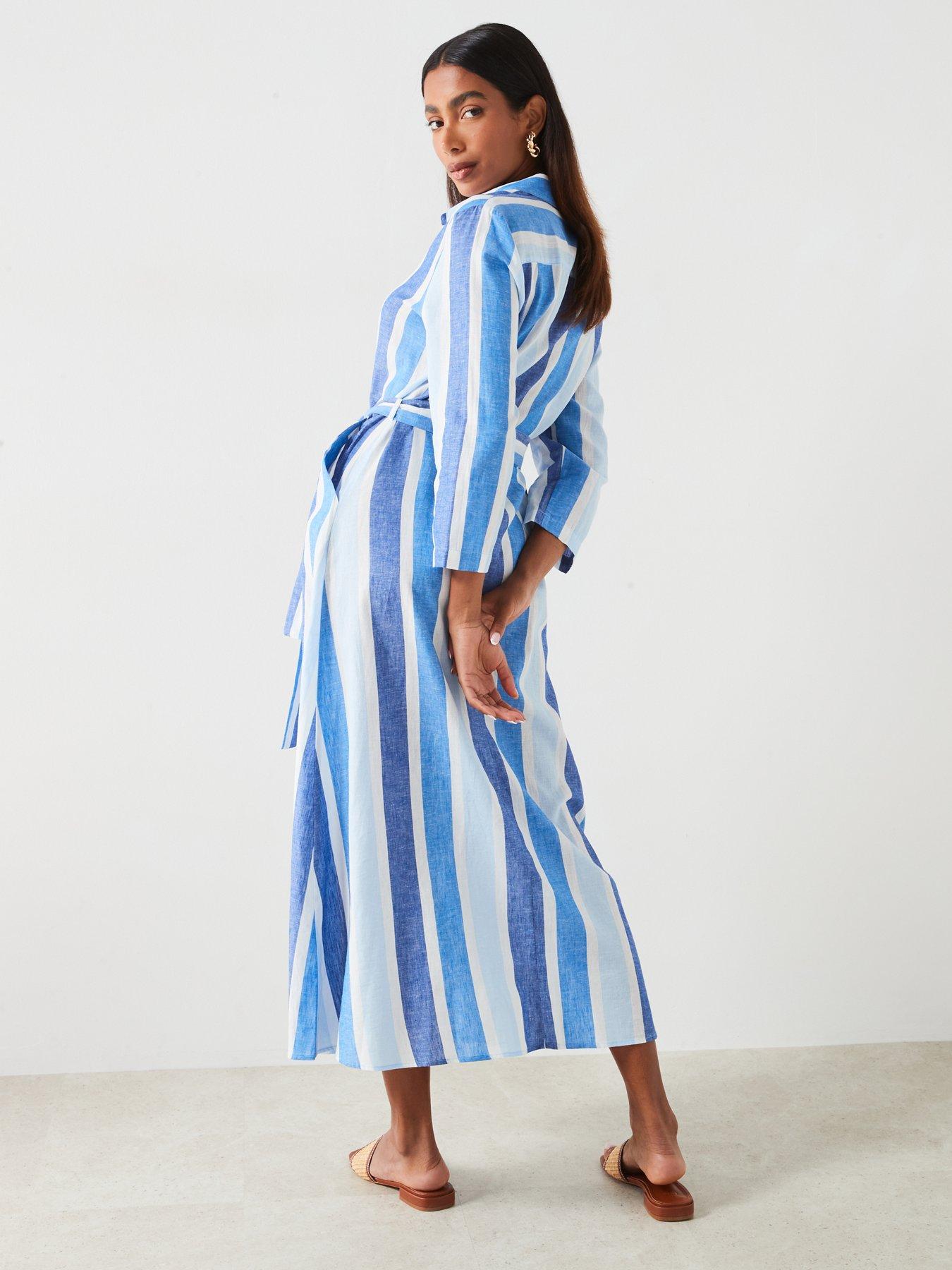 mango-belted-striped-shirt-dress-bluedetail