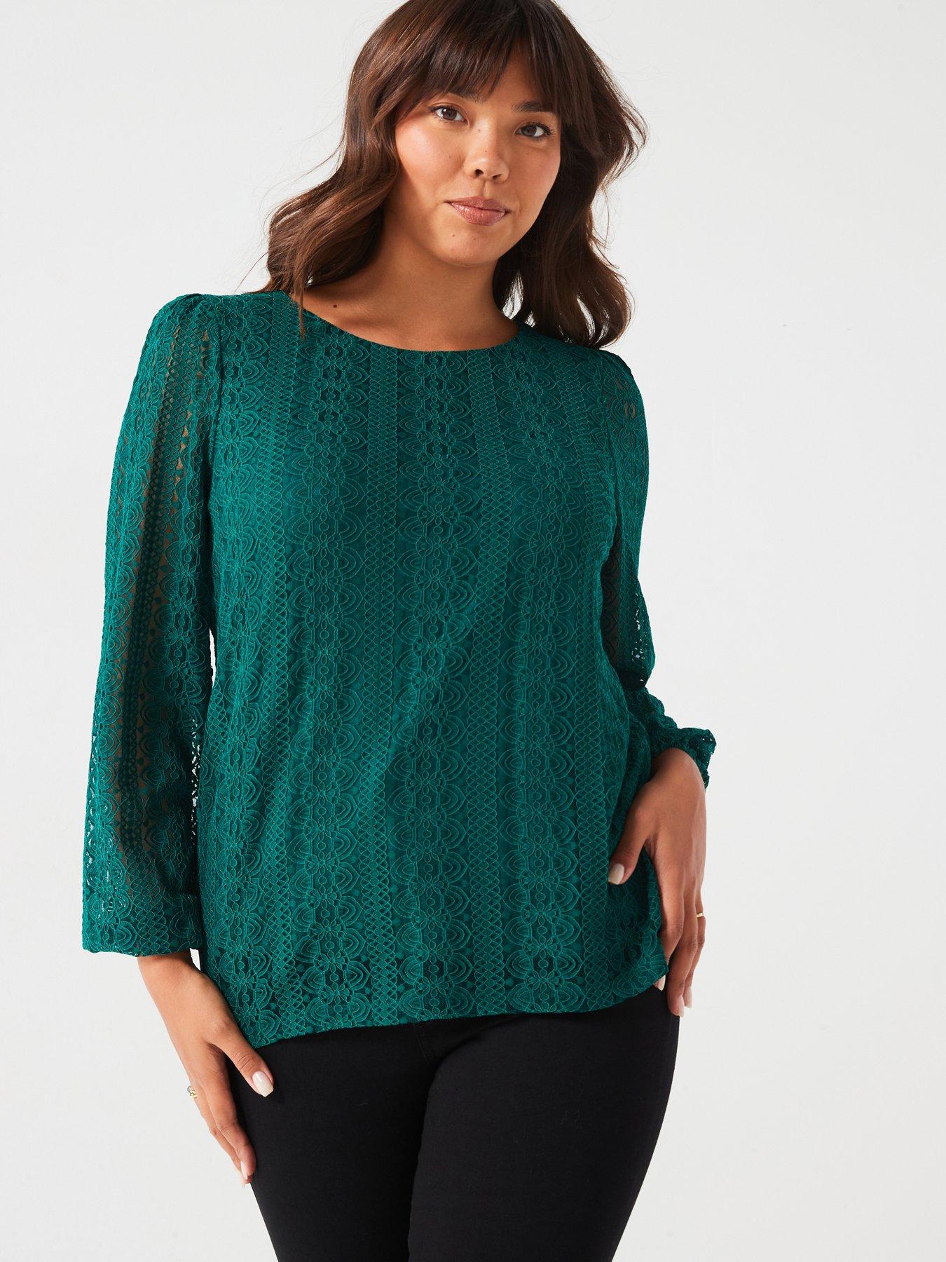 v-by-very-curve-lace-puffed-blouse-green