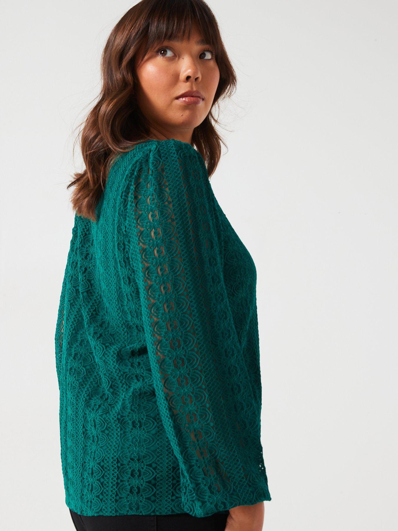 v-by-very-curve-lace-puffed-blouse-greendetail