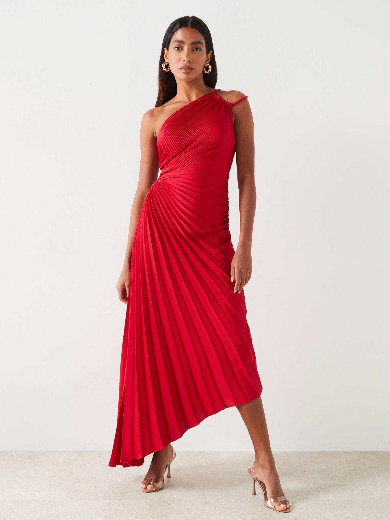 mango-asymmetrical-pleated-maxi-dress-red