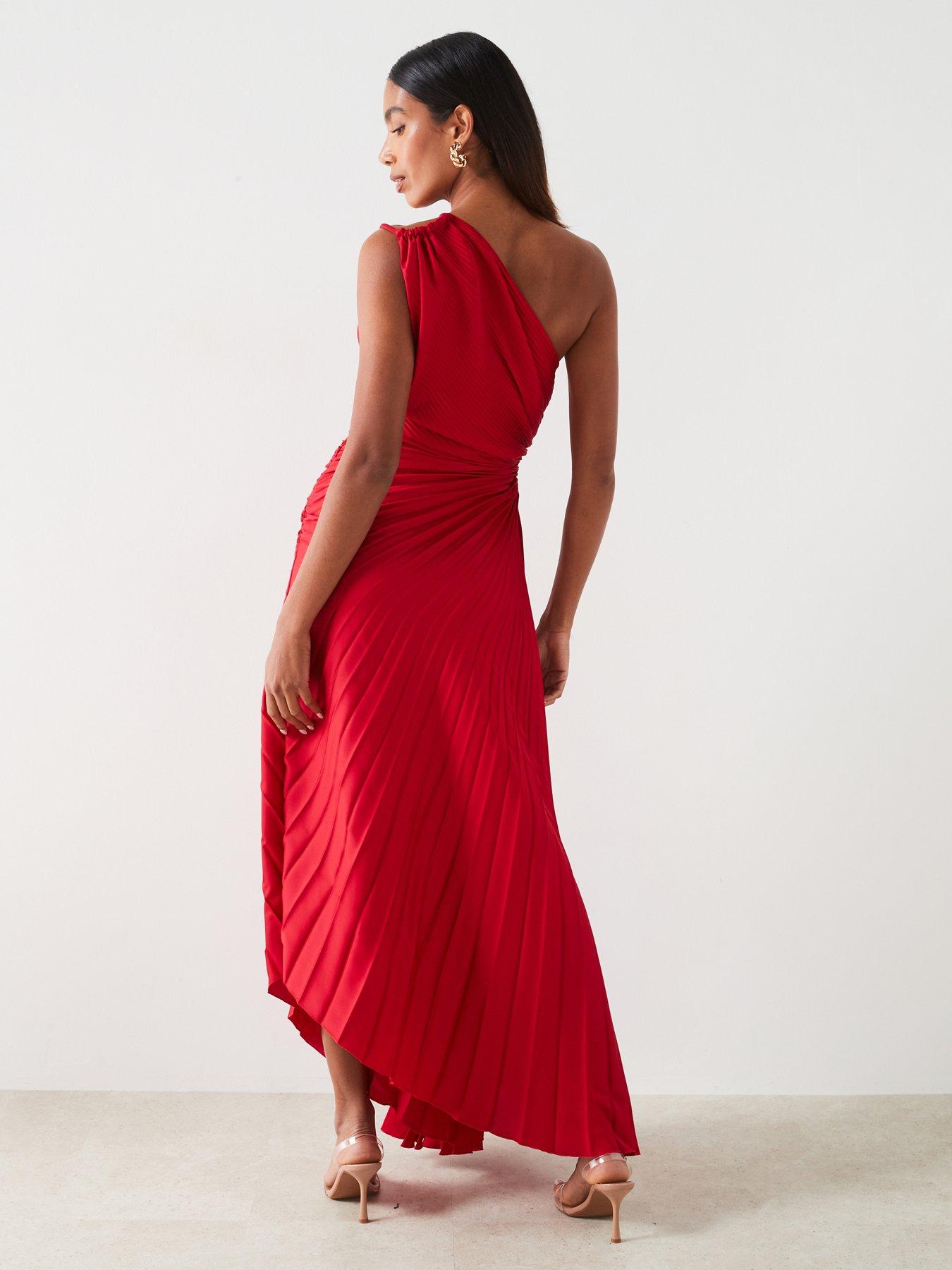 mango-asymmetrical-pleated-maxi-dress-redstillFront