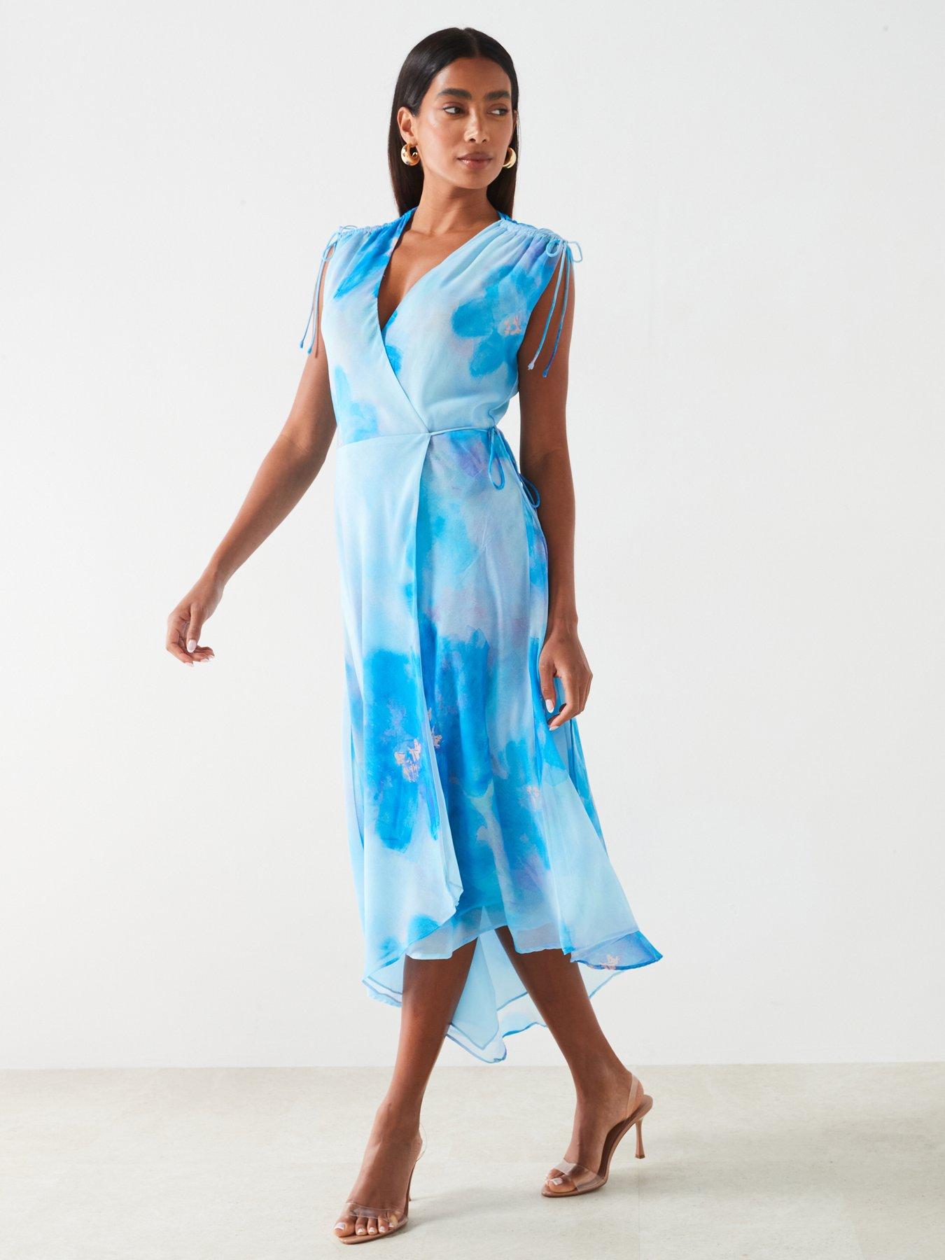 Floral Print Wrap Dress Blue