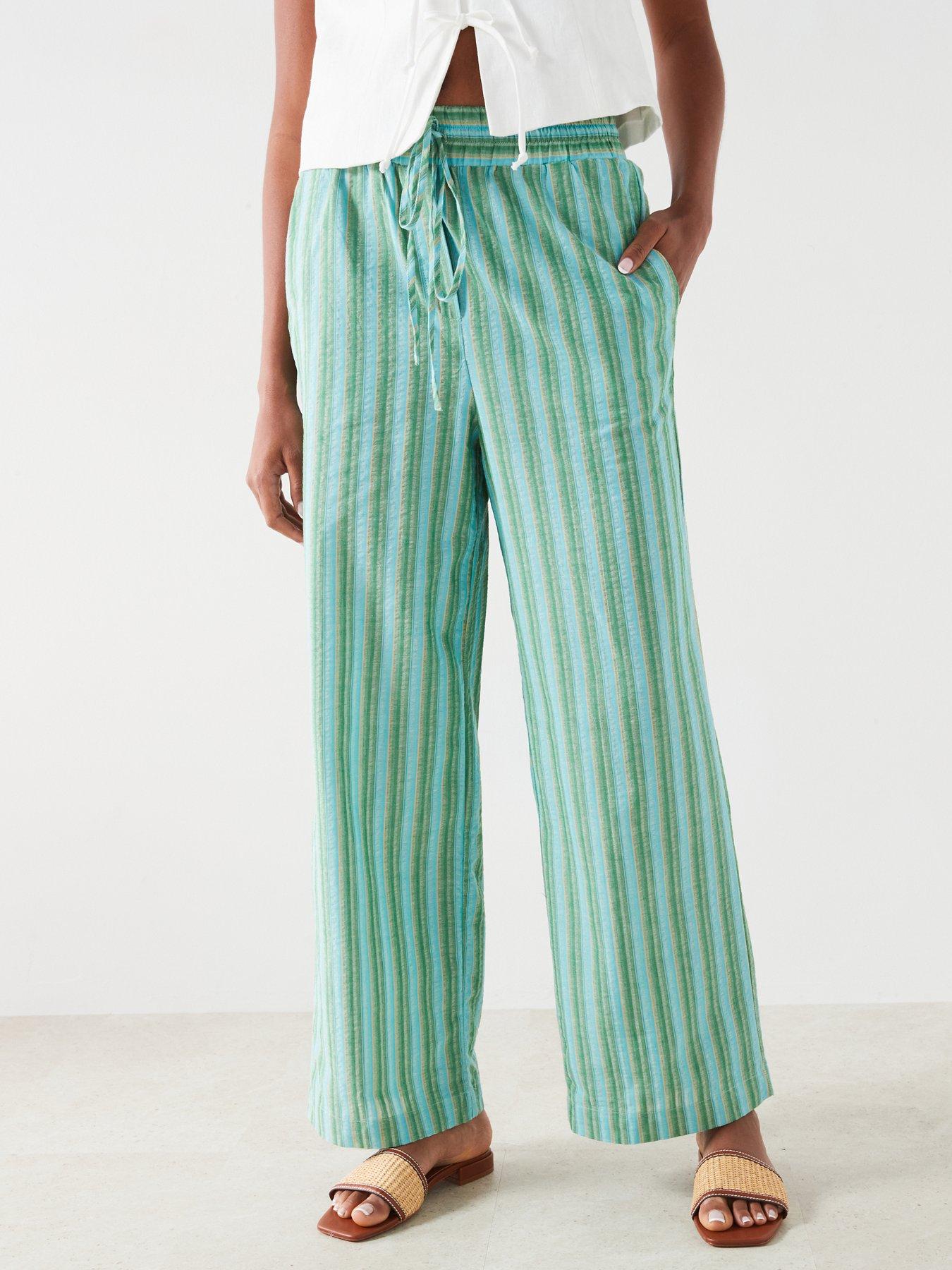 mango-striped-straight-legnbsptrousers-bluegreen