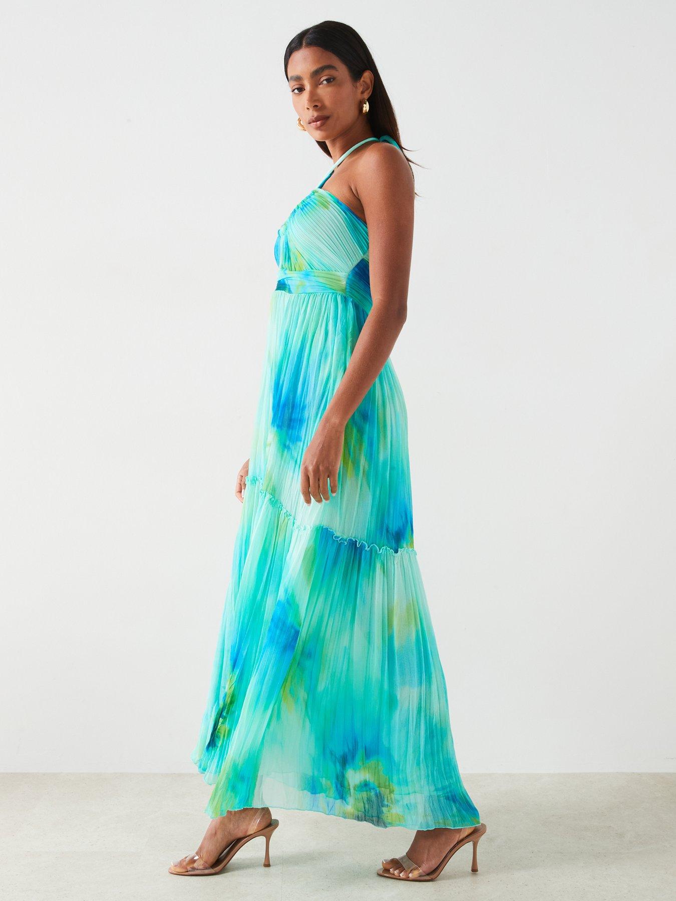 Mango Printed Halter Neck Maxi Dress - Turquoise | Very Ireland