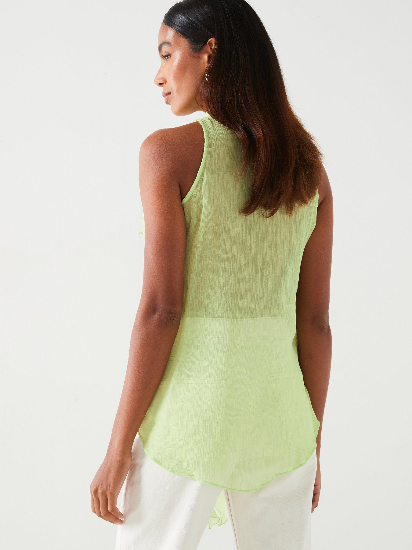 Image 2 of 6 of Mango Semi-Sheer Ruffled Blouse - Green